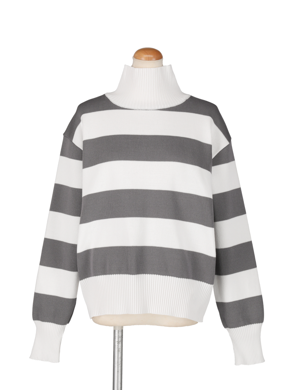 ハイネックザックリニット(ホワイト×グレー)