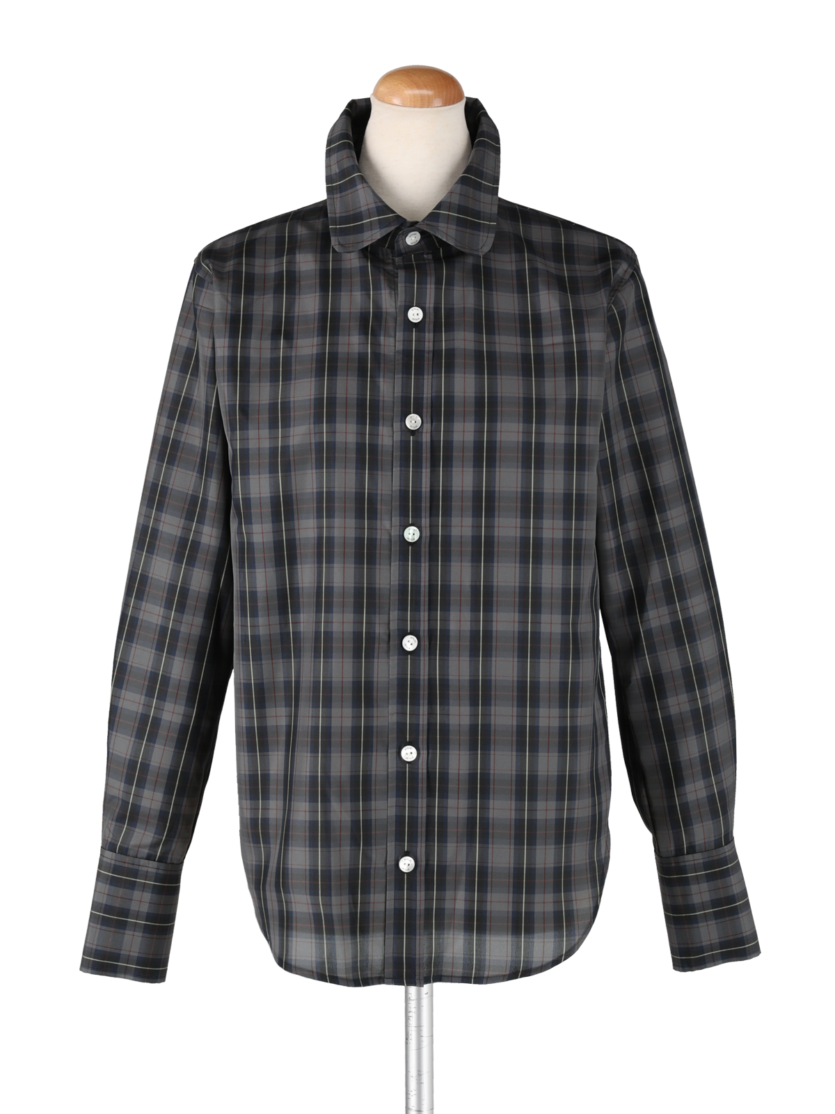 ラウンドカラーシャツ(グレー×ネイビー)