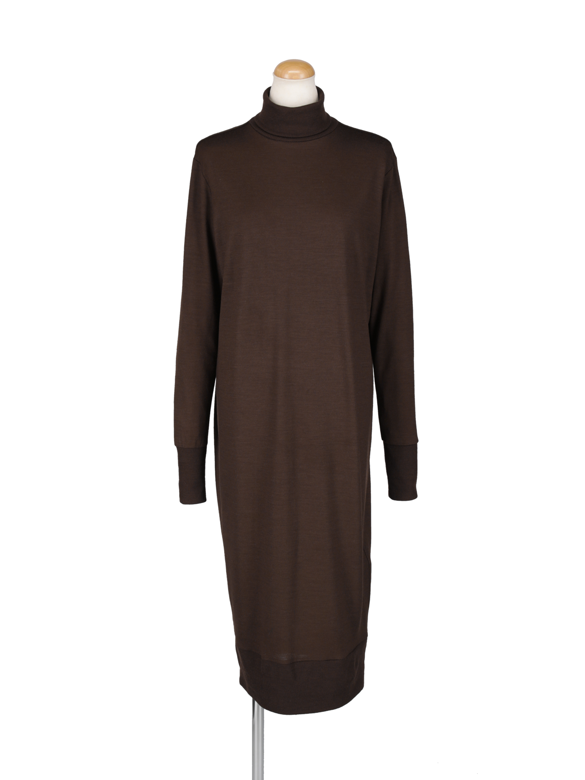ニットカットタートルロングワンピース(ダークブラウン)