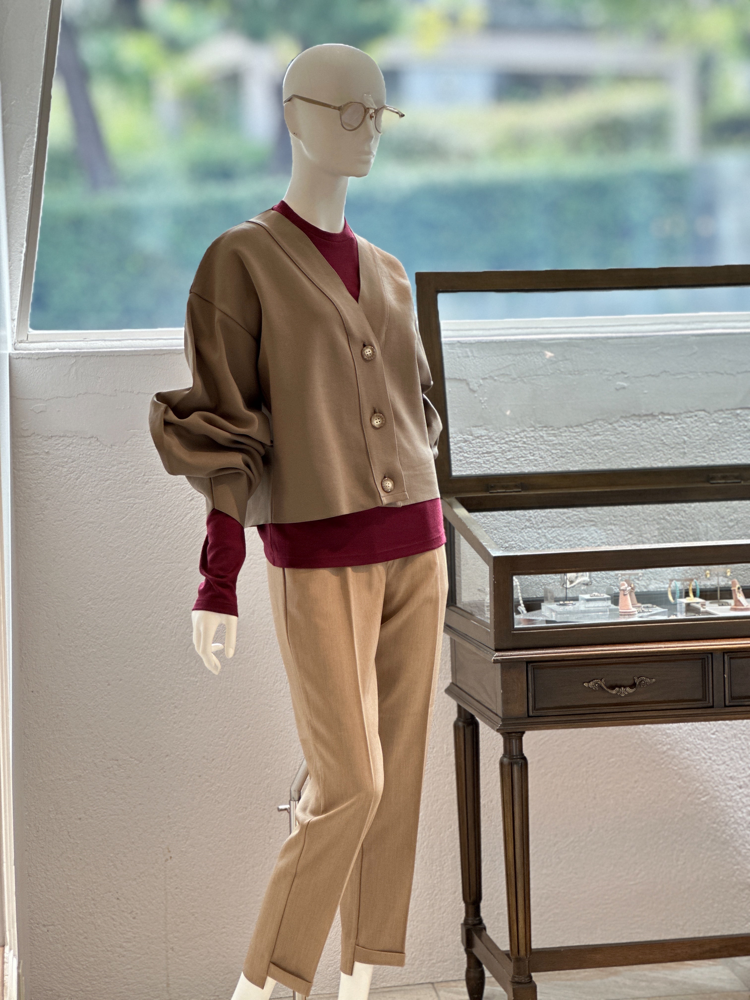 【コーデセット】ショートカーディガン×ニットカットクルーネック×スティックパンツ