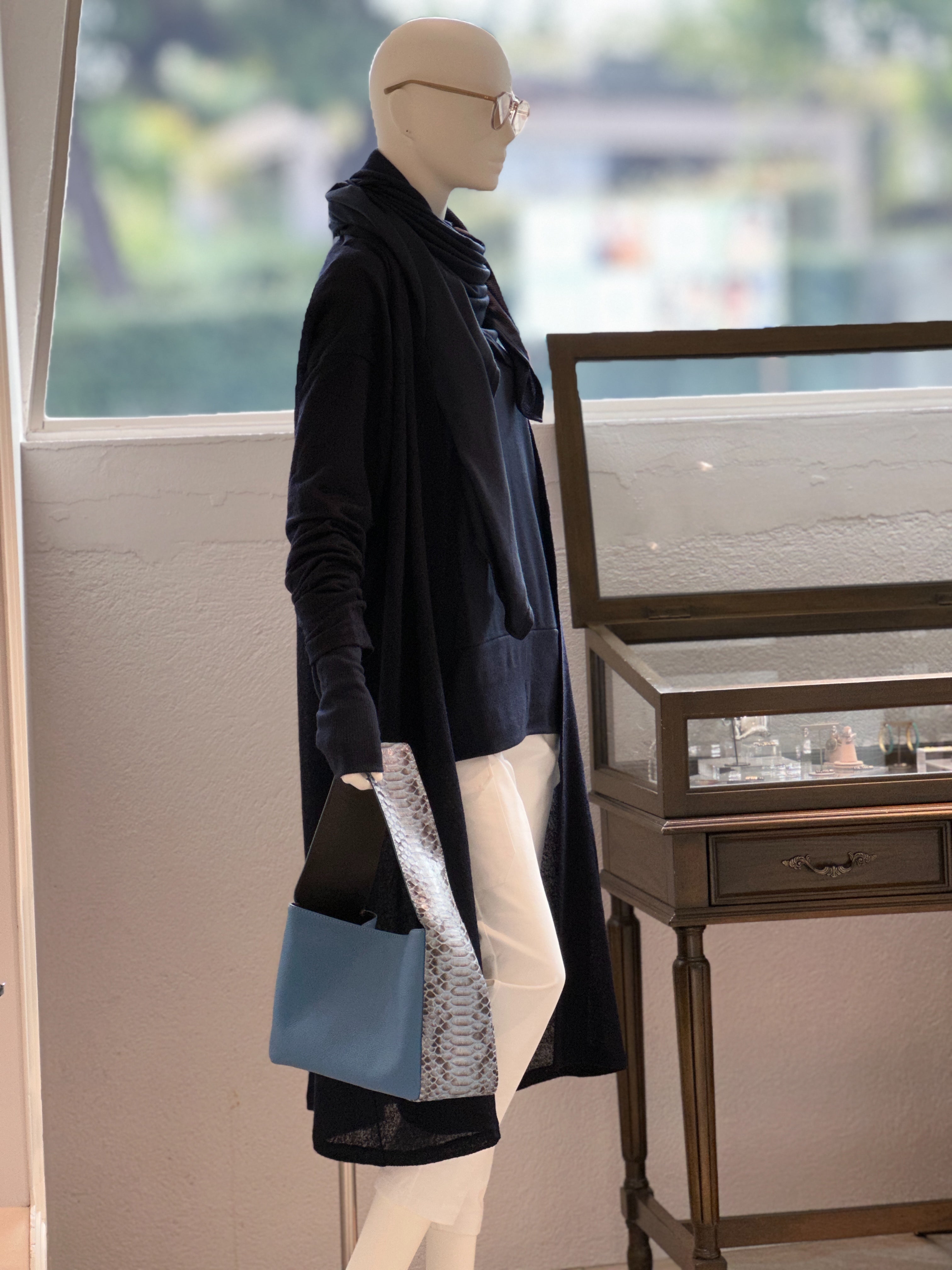 【コーデセット】ニットカットストール×ニットカットリヴハイネック×ニットカットロングカーディガン×カーゴクロップドパンツ