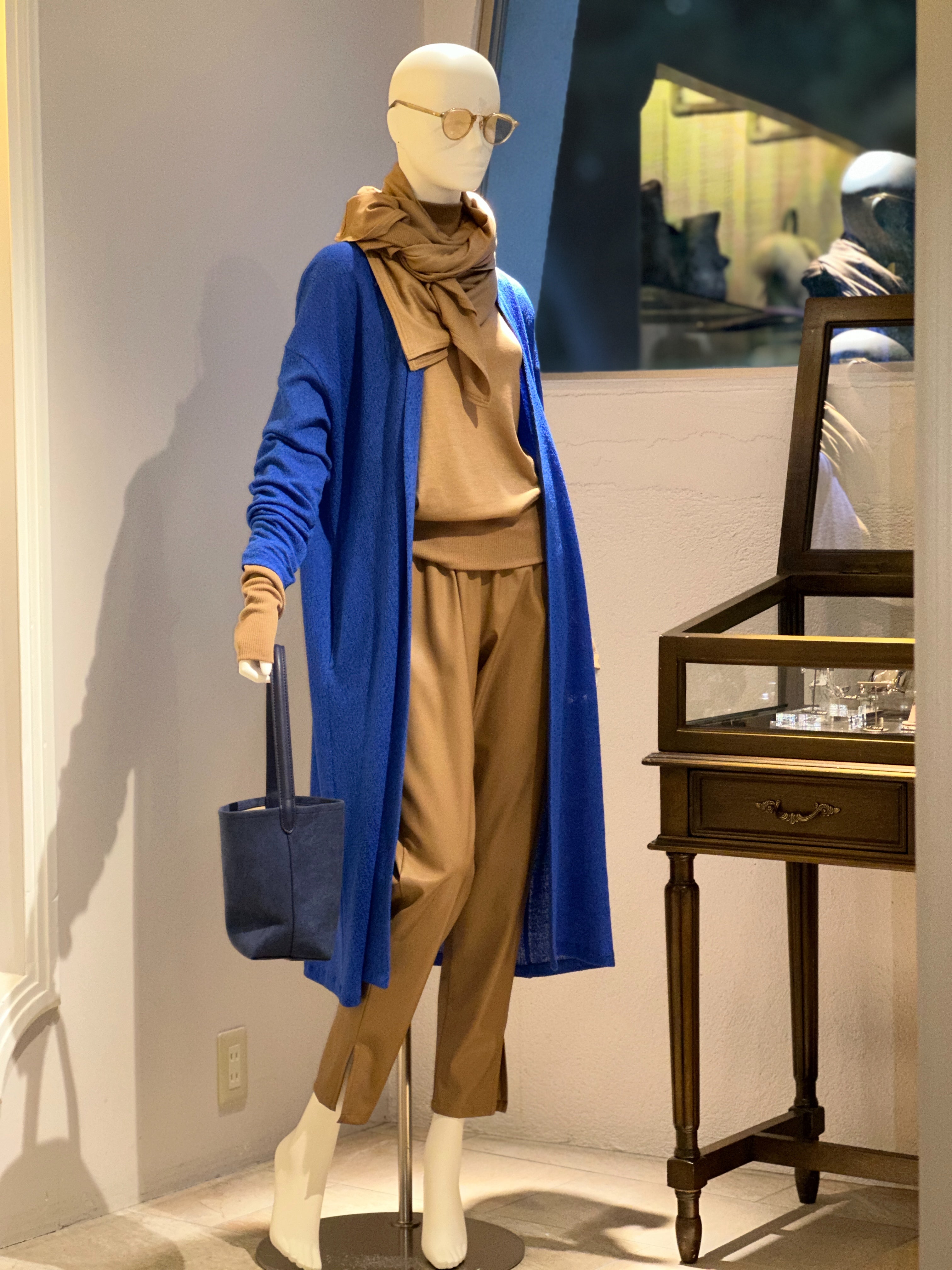【コーデセット】ニットカットロングカーディガン×ニットカットストール×ニットカットリヴハイネック×フェイクレザースリットジョガーパンツ