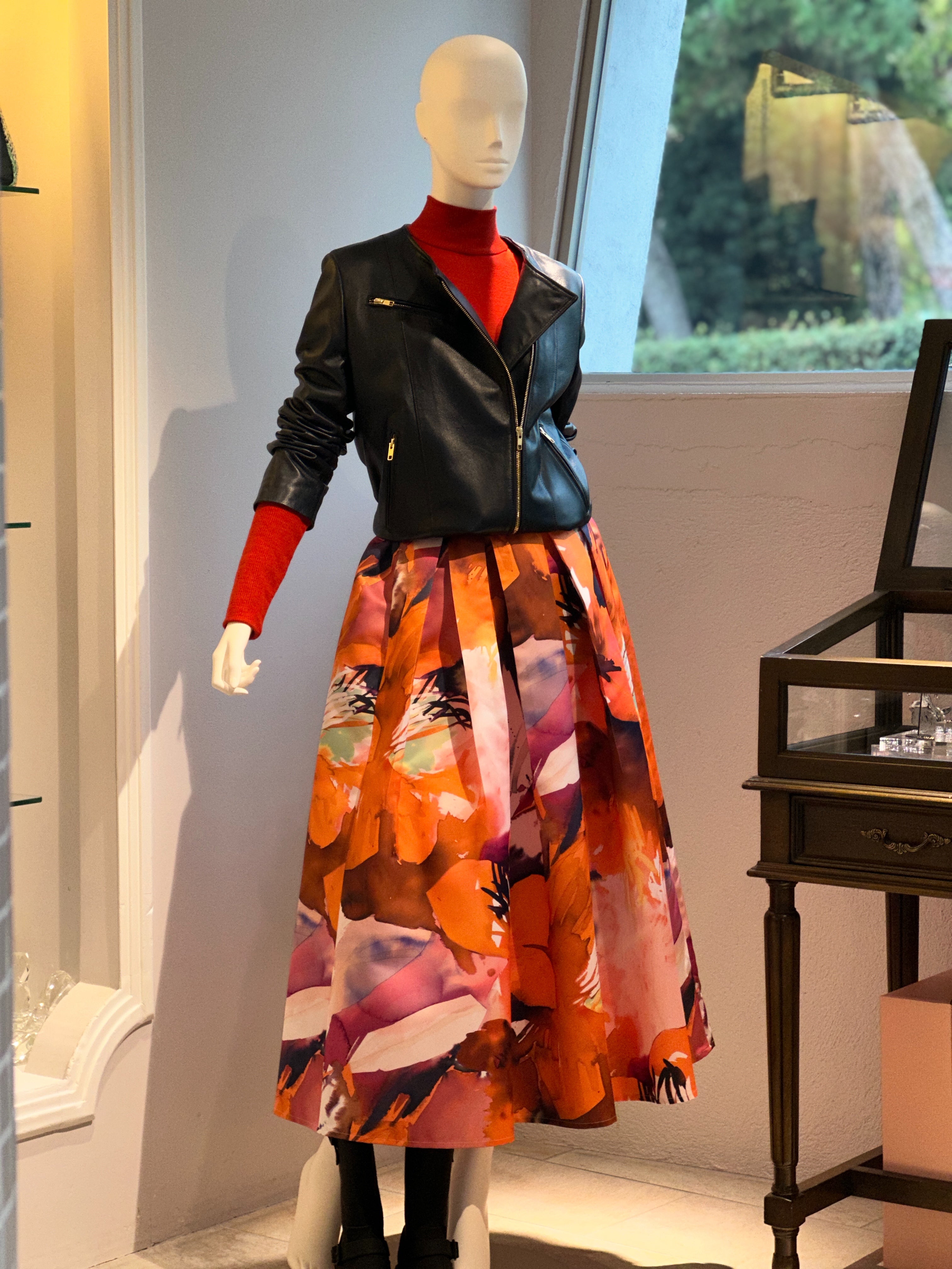 【コーデセット】レザースナップジャケット×ニットカットリブハイネック×ボックスフレアスカート