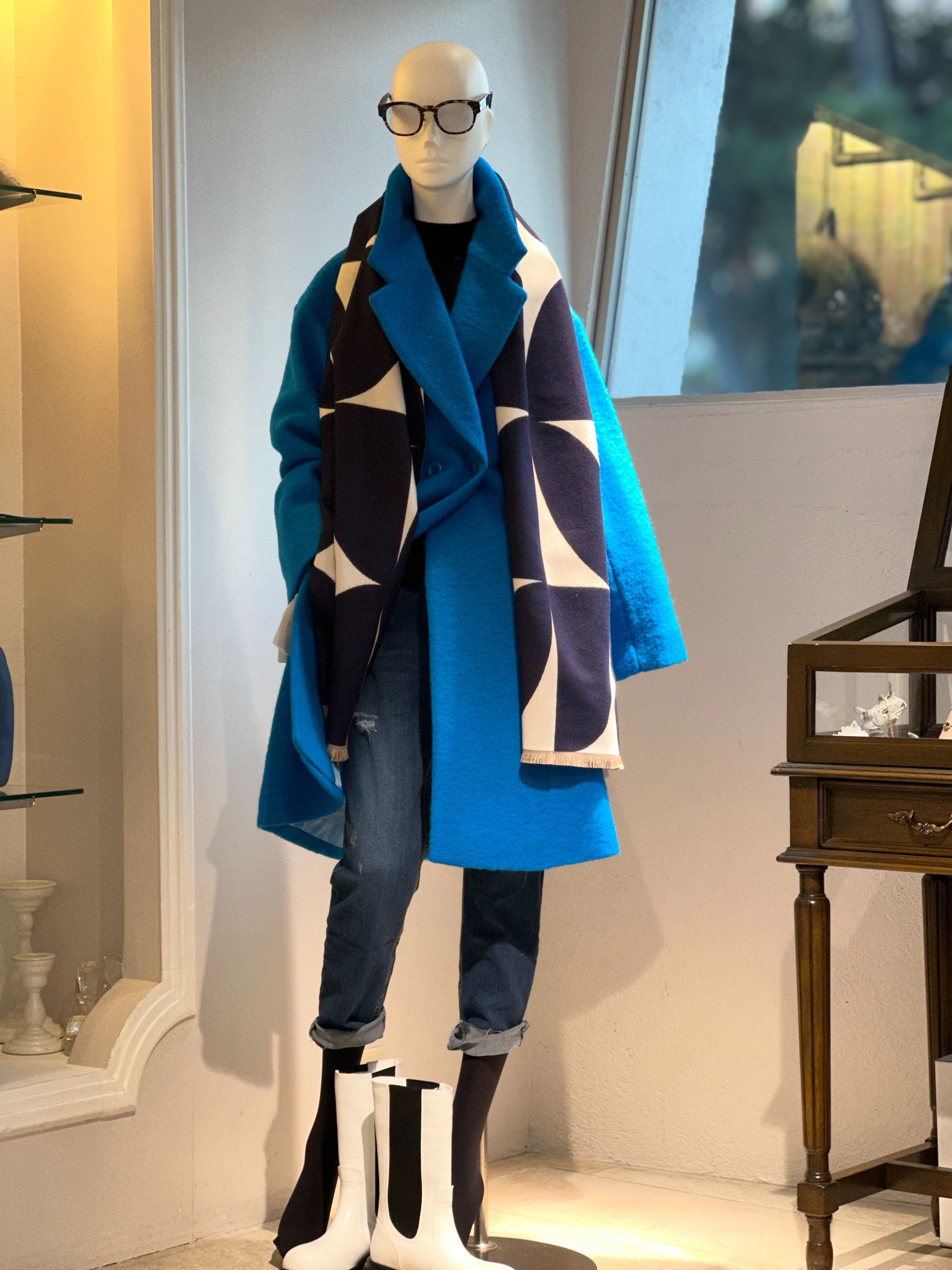 【コーデセット】オブロングストール×ニットカットクルーネック×圧縮ウールミドルコート