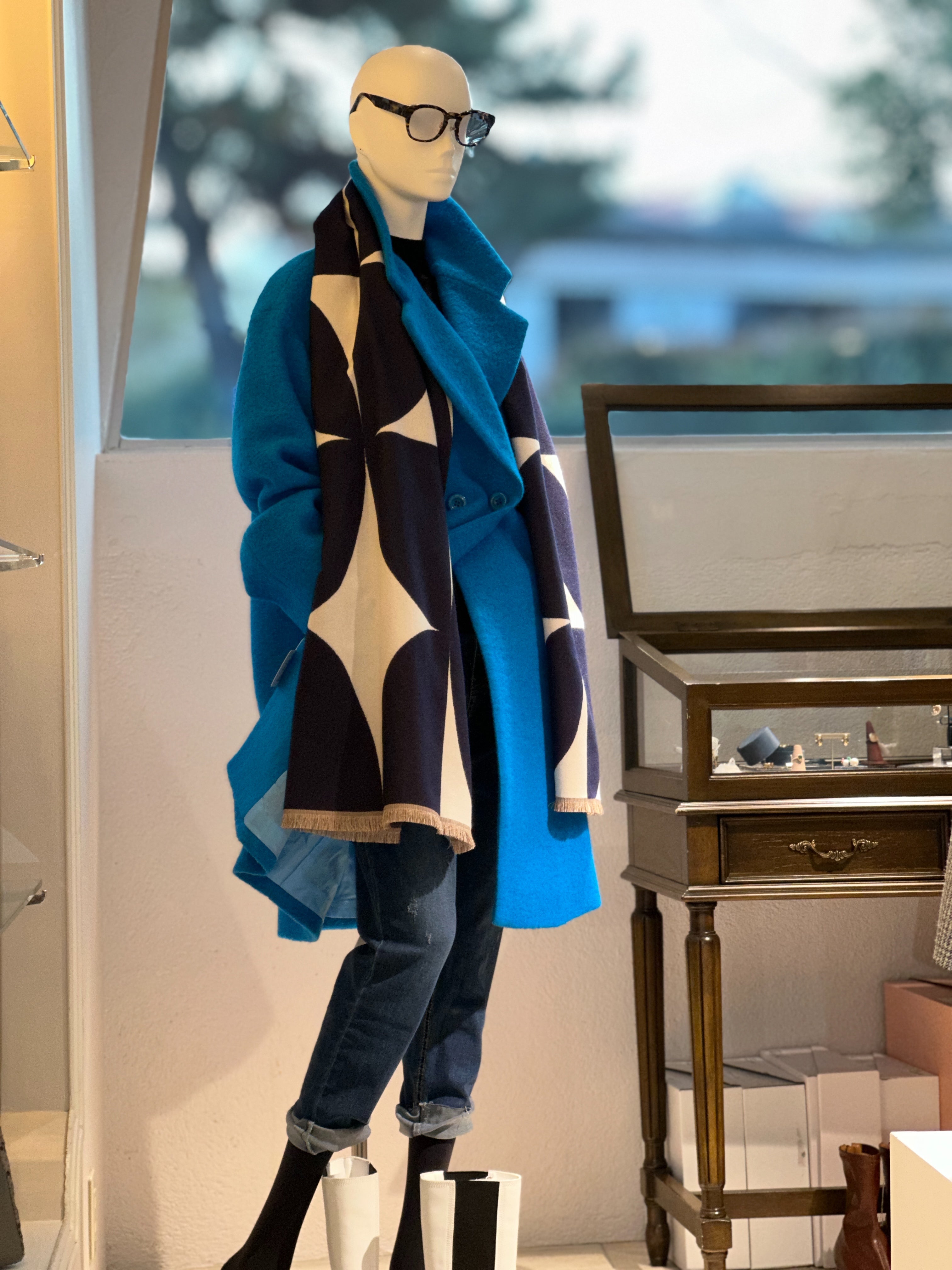 【コーデセット】オブロングストール×ニットカットクルーネック×圧縮ウールミドルコート