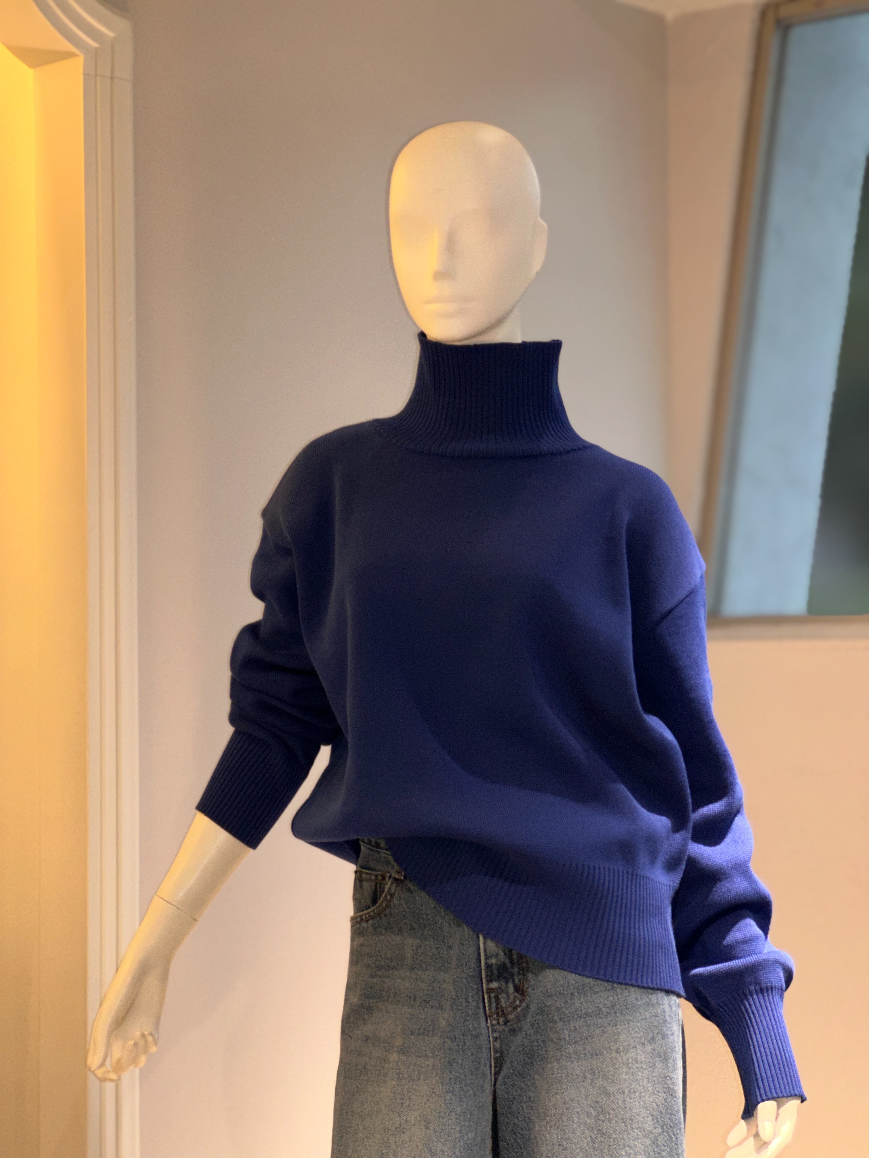 ハイネックザックリニット(ロイヤルブルー)