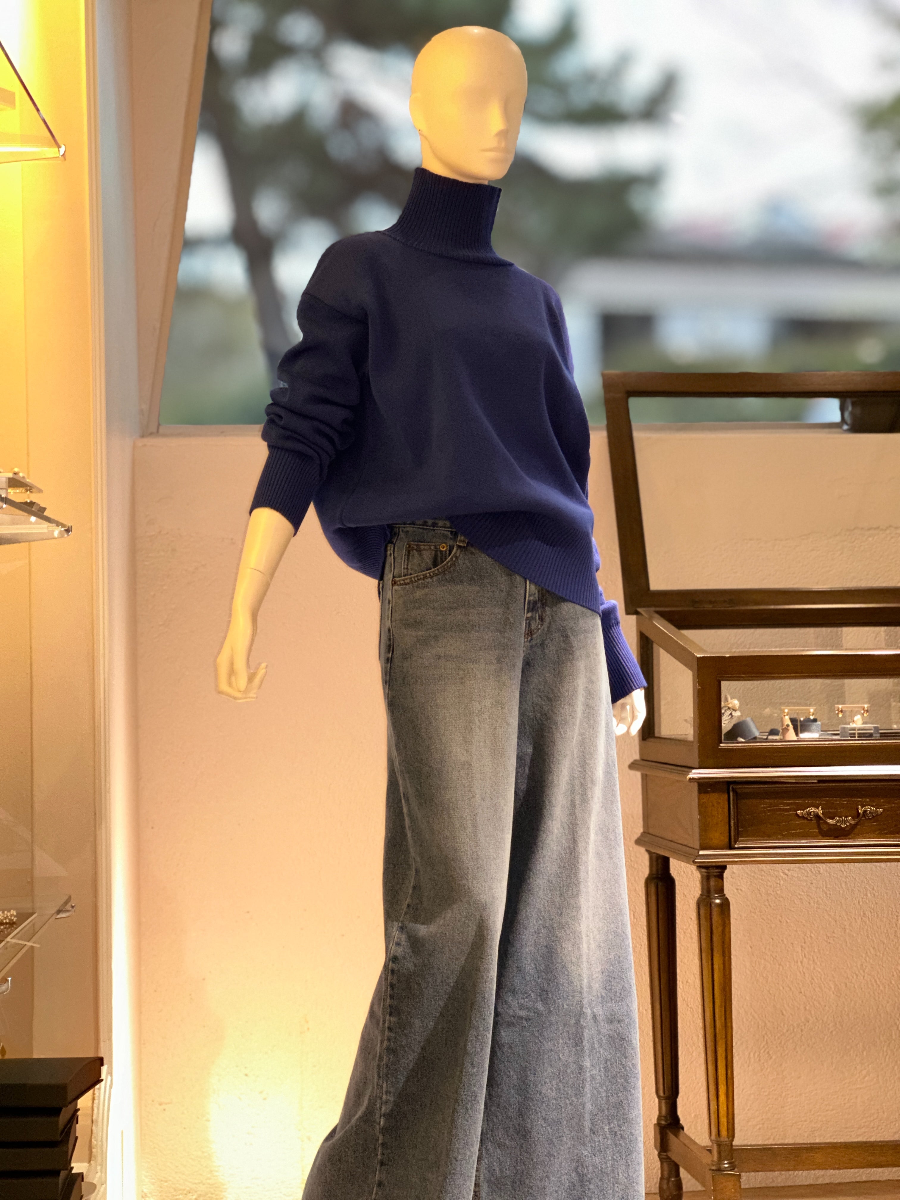 ハイネックザックリニット(ロイヤルブルー)