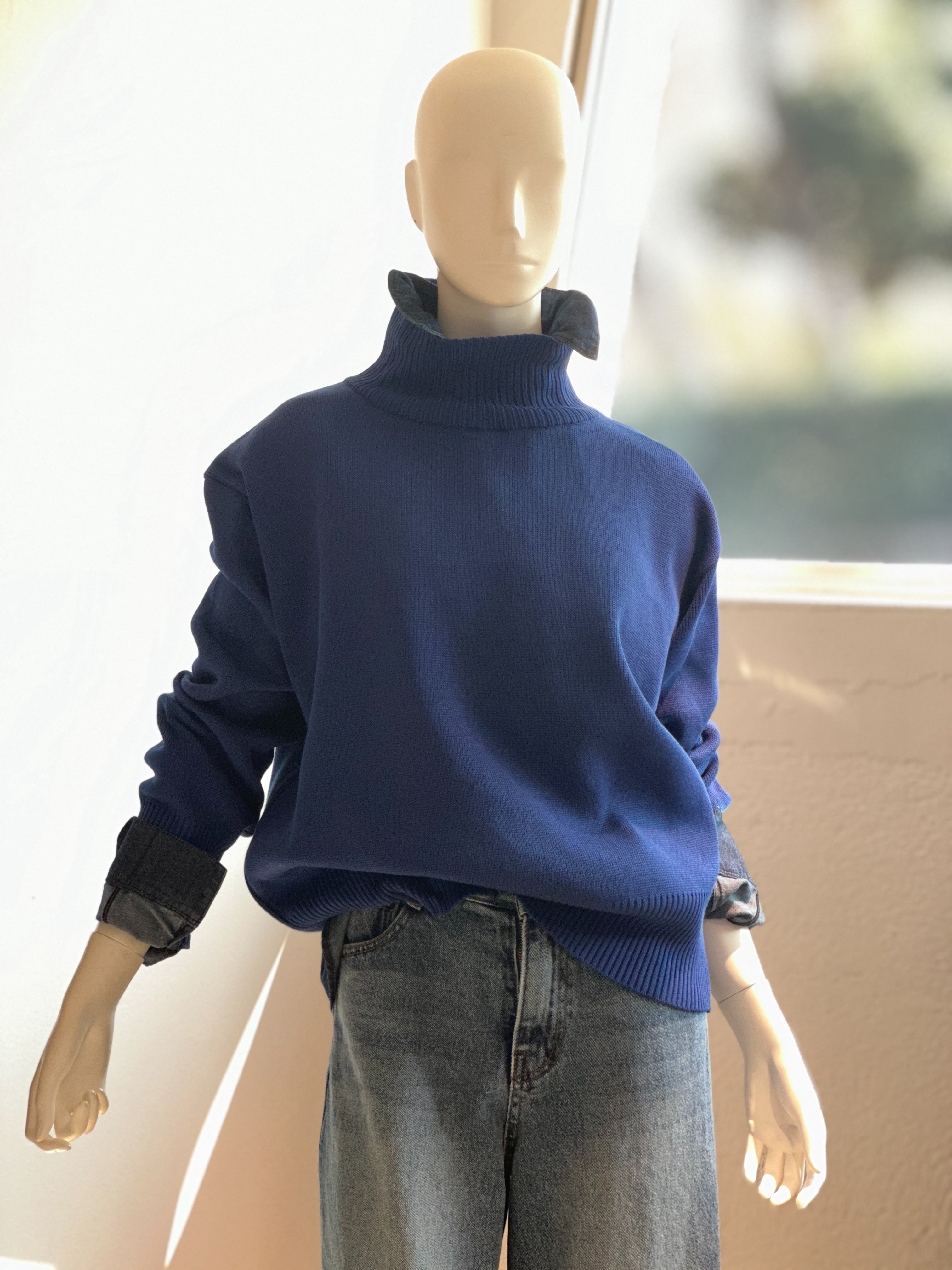 ハイネックザックリニット(ロイヤルブルー)