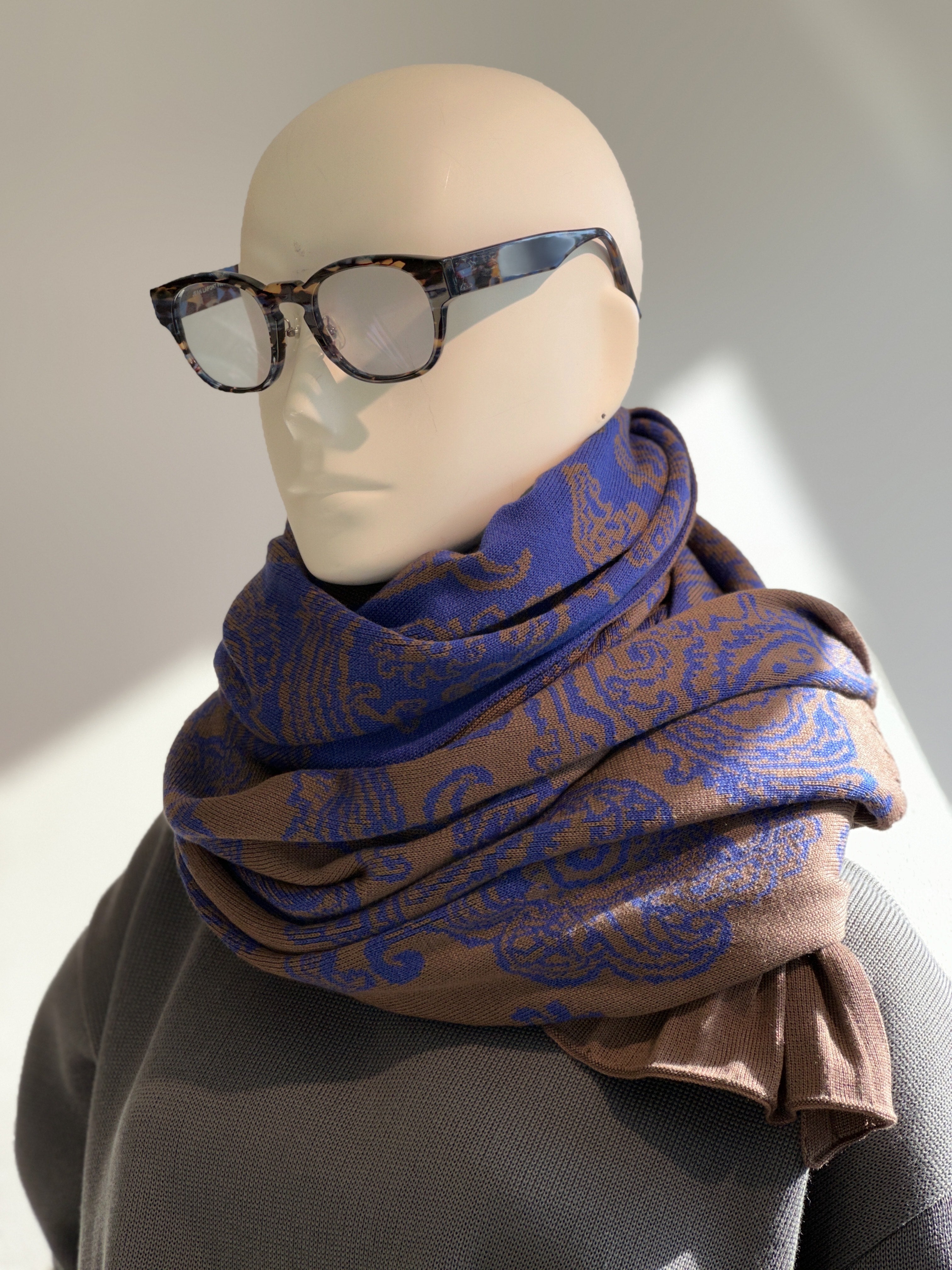 ペイズリーロングストール(ブラウン×ブルー)