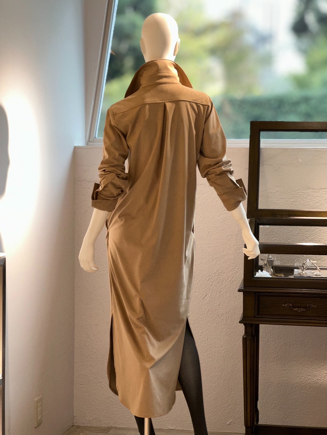 フェイクスエードシャツワンピース(ベージュ)