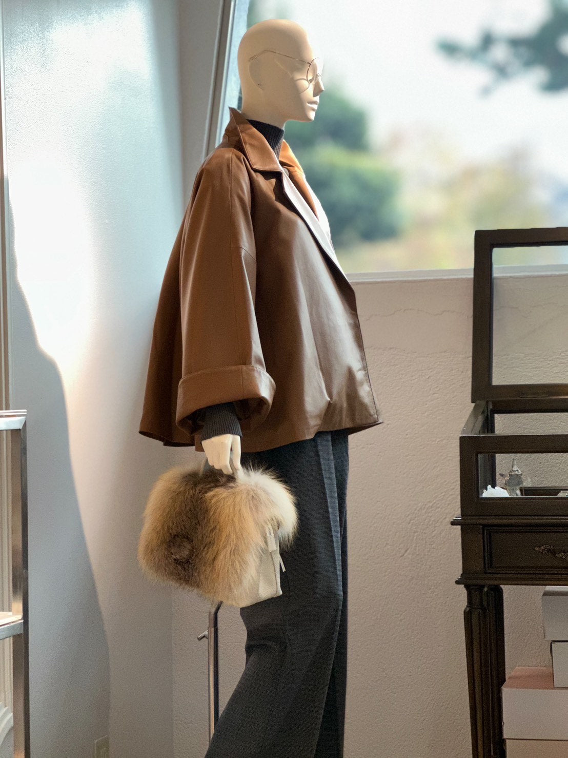 レザーショートトレンチコート(キャメル)