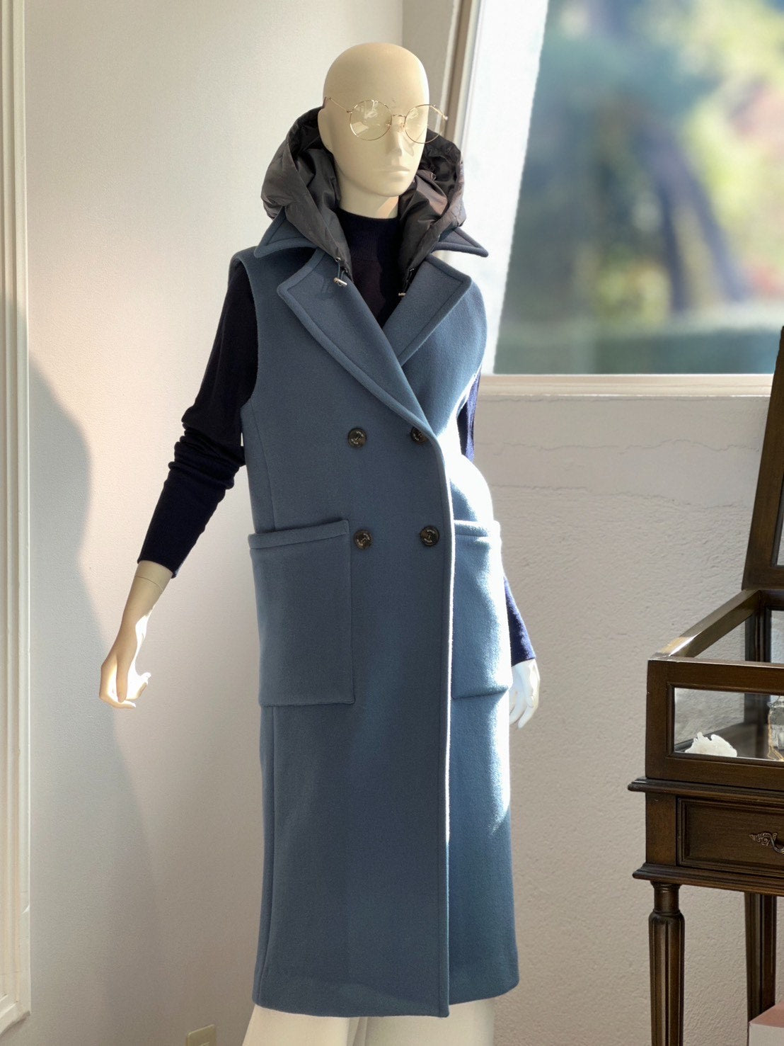 ダウン付きウールベストコート(ブルーグレー)