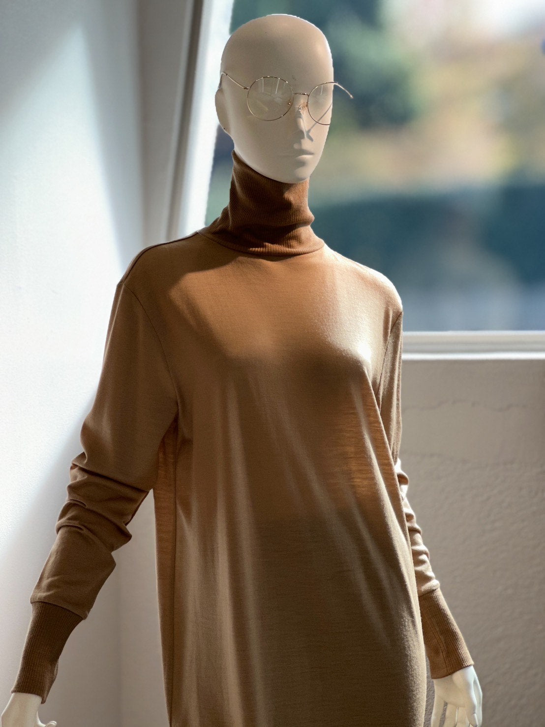 ニットカットタートルロングワンピース(キャメル)