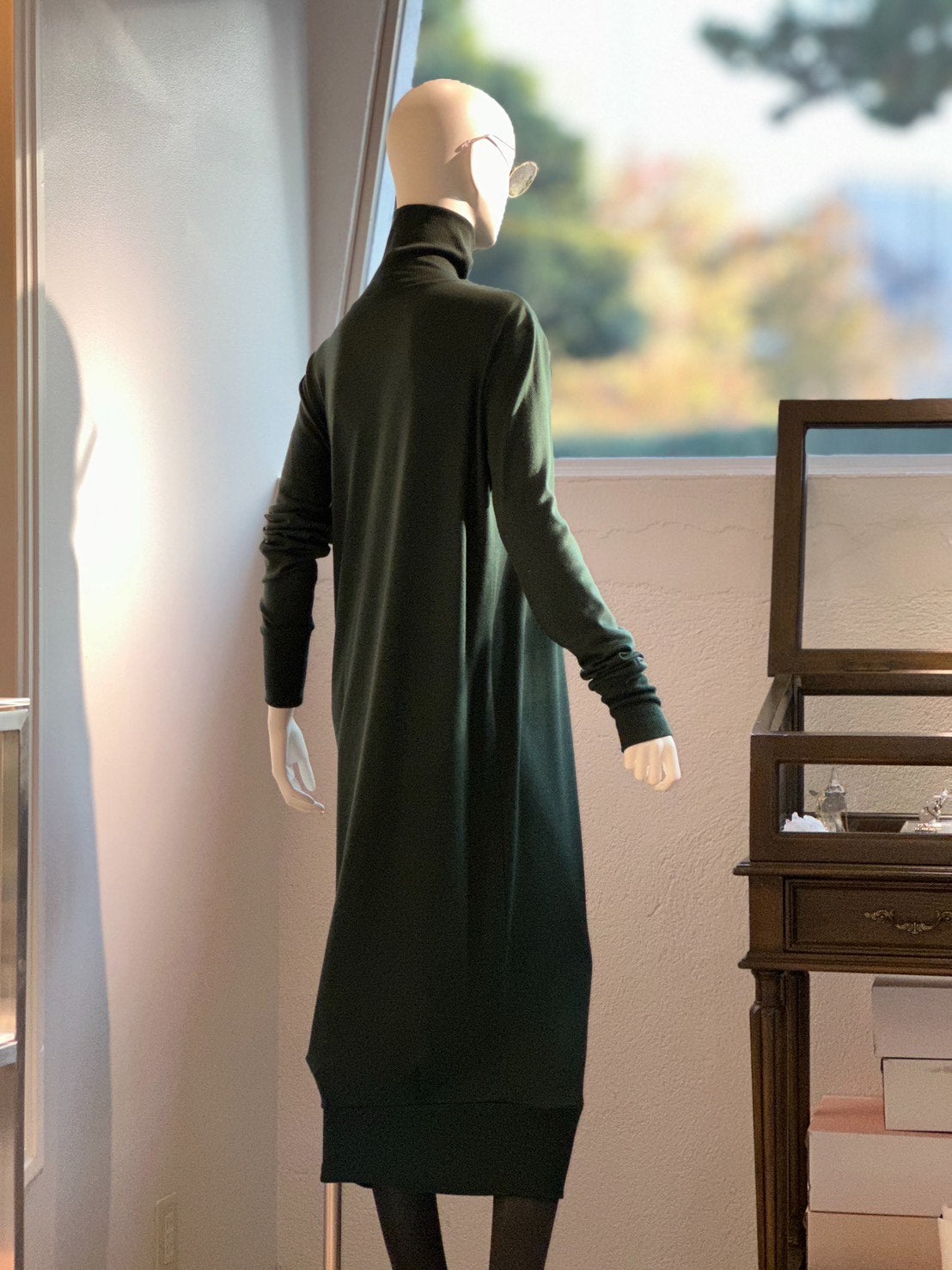 ニットカットタートルロングワンピース(グリーン)