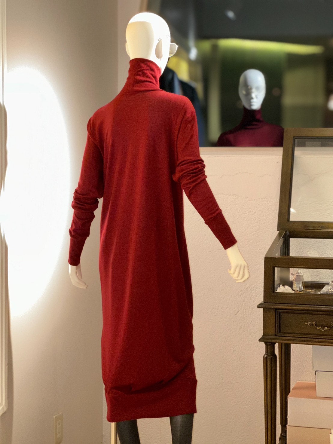 ニットカットタートルロングワンピース(ボルドー)