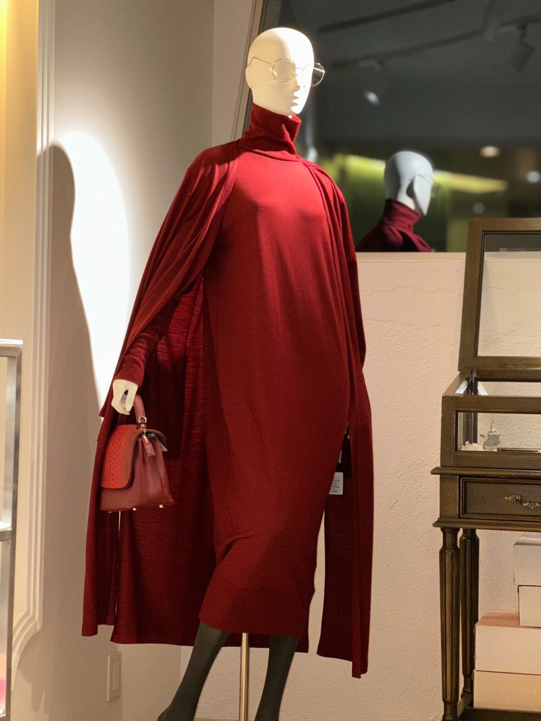 ニットカットタートルロングワンピース(ボルドー)