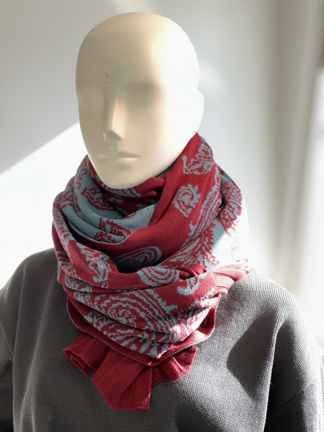 ペイズリーロングストール(ボルドー×ミント)