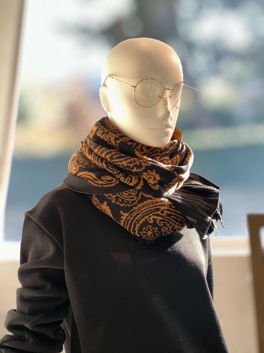 ペイズリーロングストール(ブラック×キャメル)