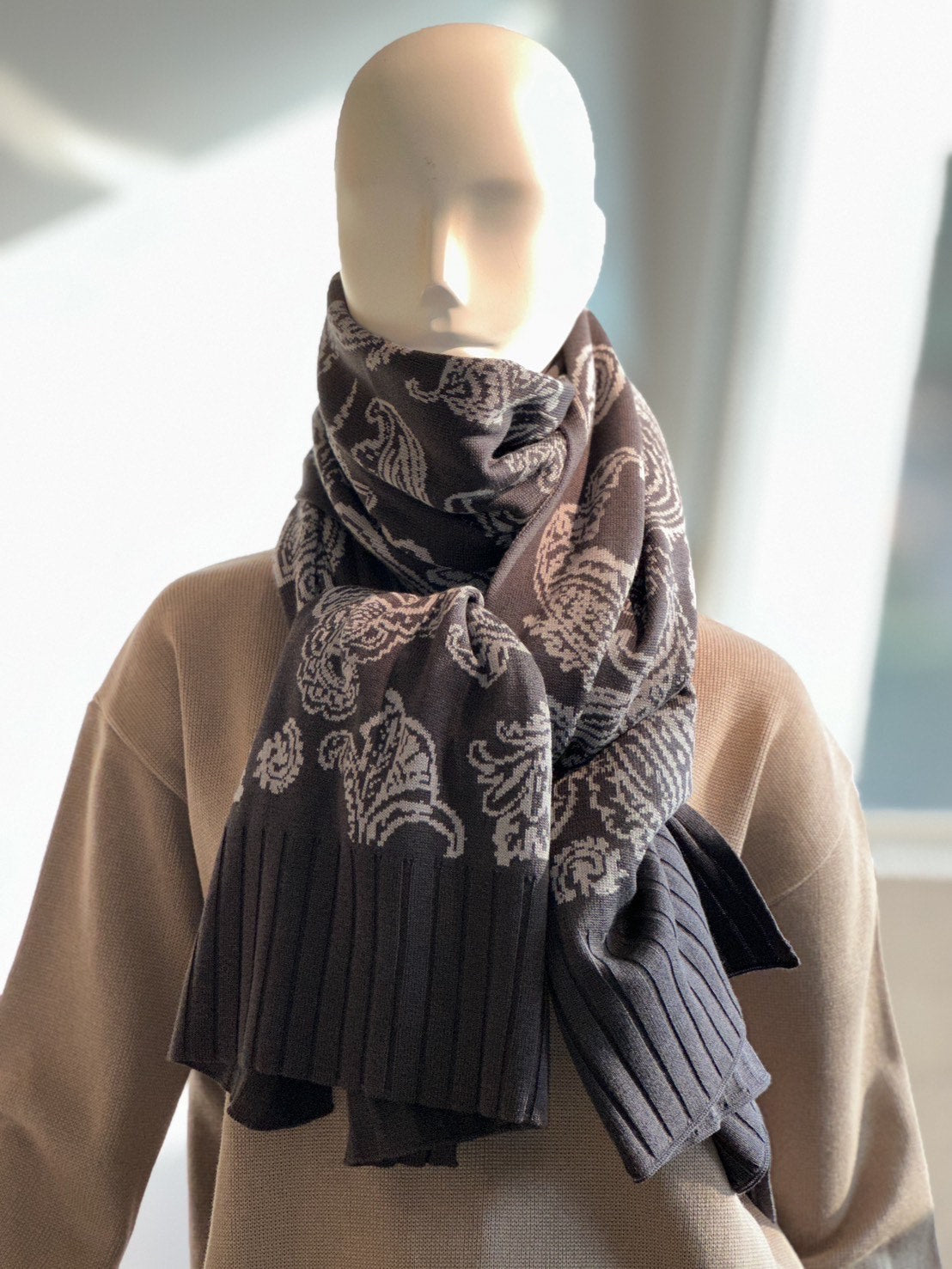 ペイズリーロングストール(ダークグレー×グレー)