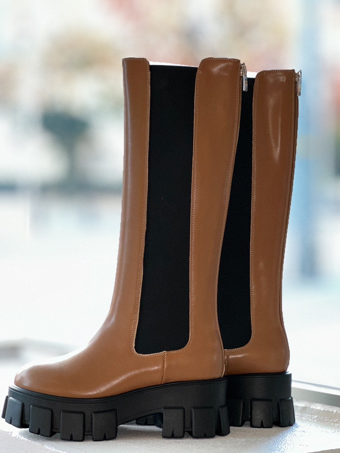 ロングサイドゴアレザーブーツ(キャメル)