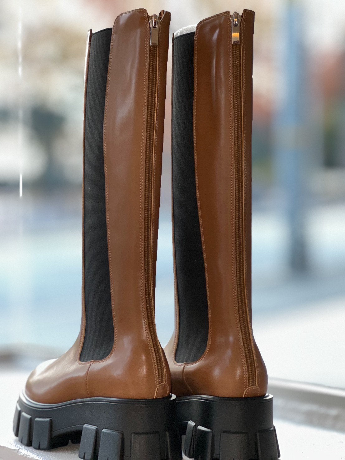 ロングサイドゴアレザーブーツ(キャメル)