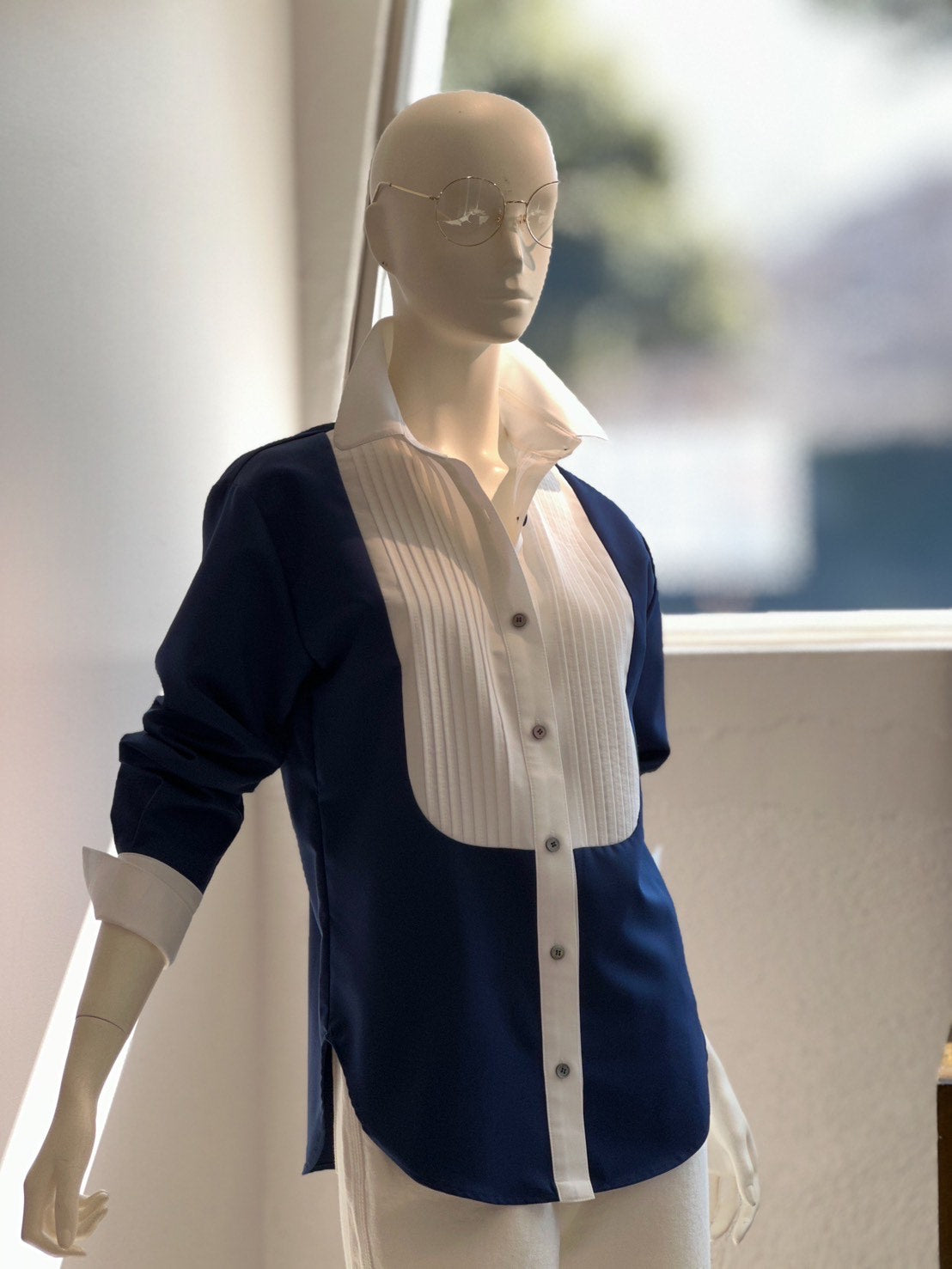 タキシードシャツブラウス(NAVY)