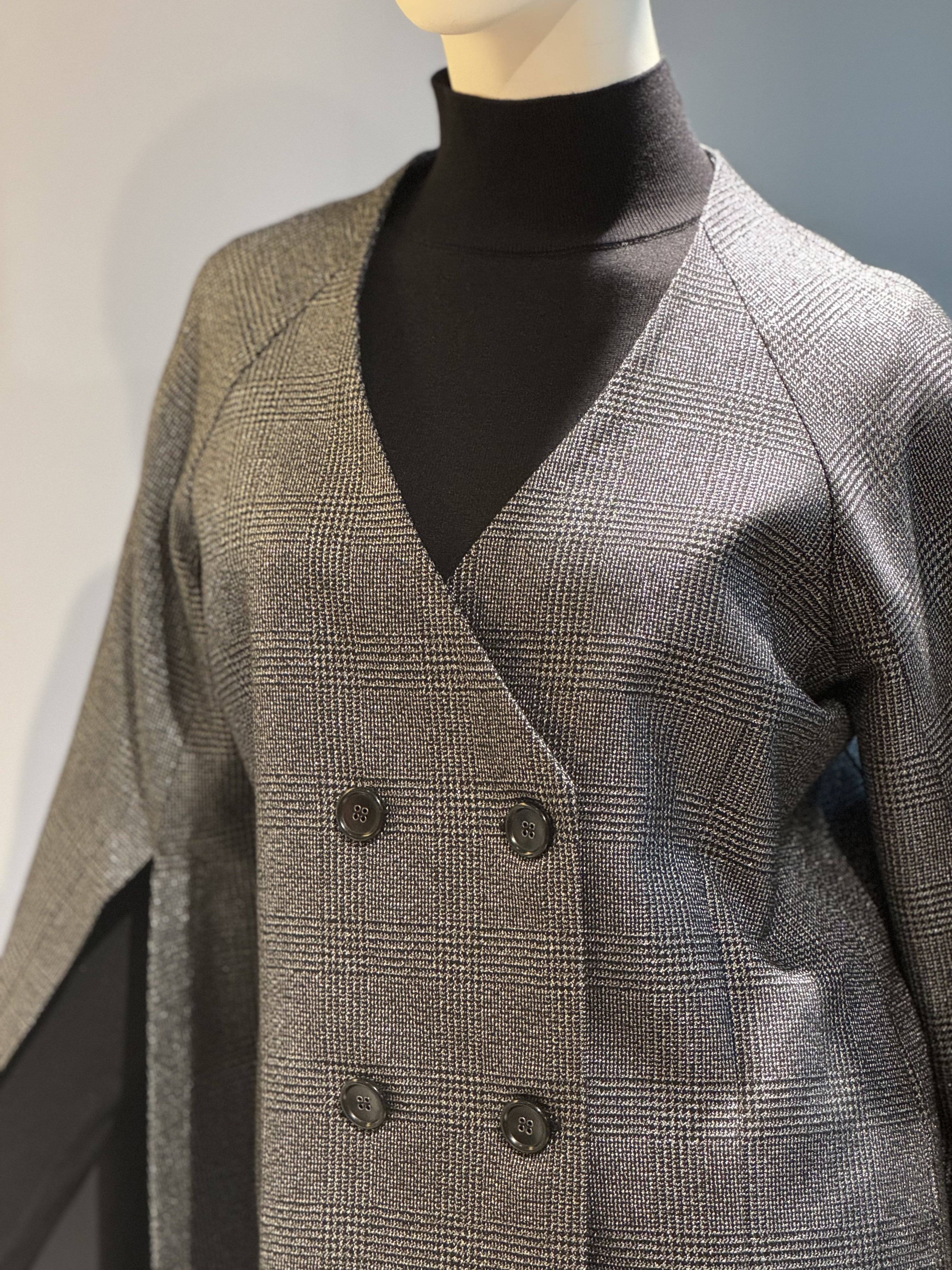 ラメ袖スリットジャケット(ブラックシルバー)