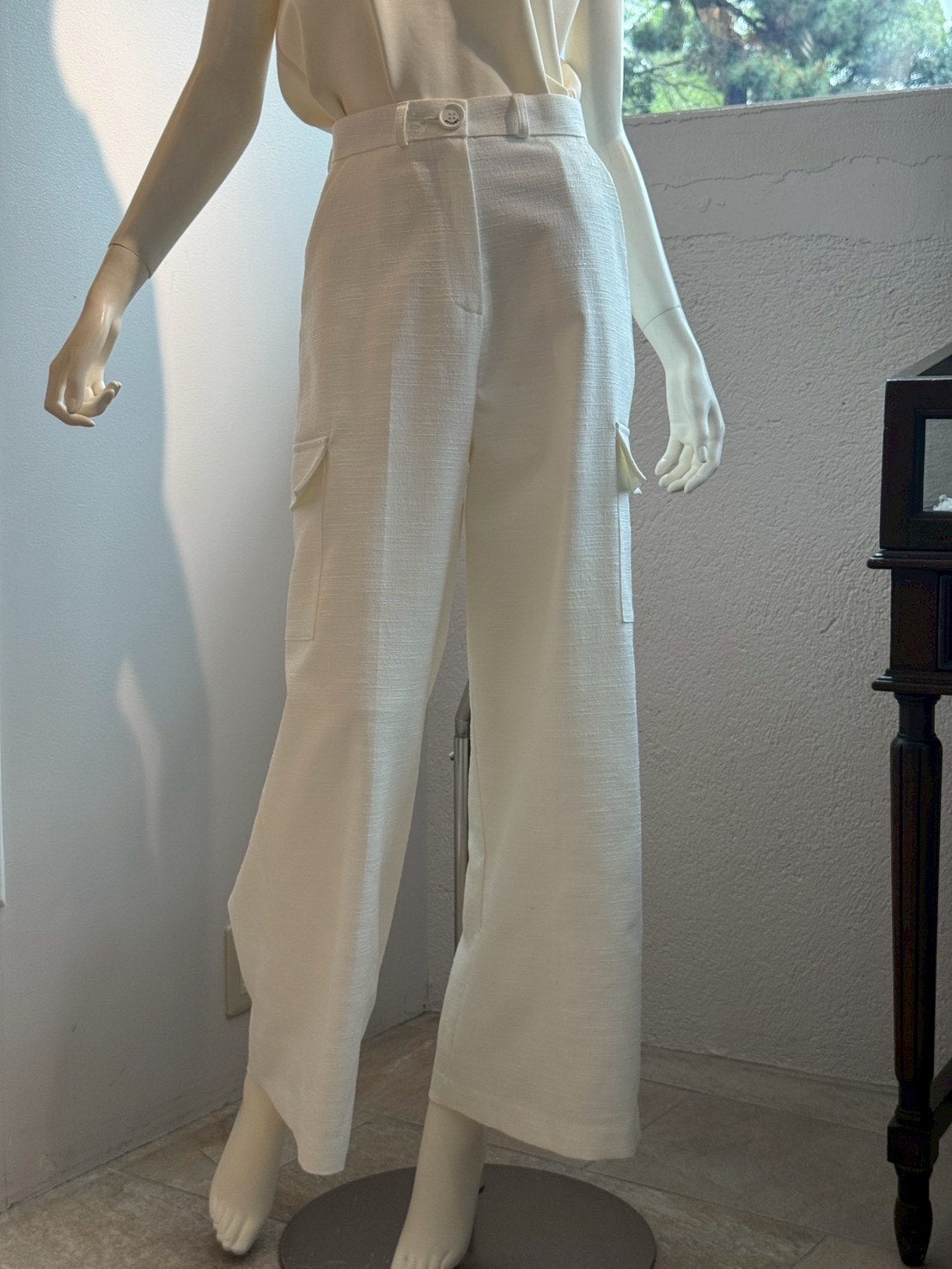 スラブツイード ワイドカーゴパンツ(WHITE)