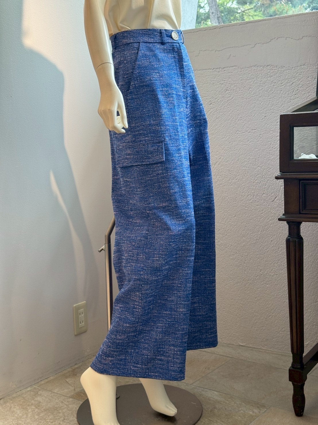 スラブツイード ワイドカーゴパンツ(BLUE)
