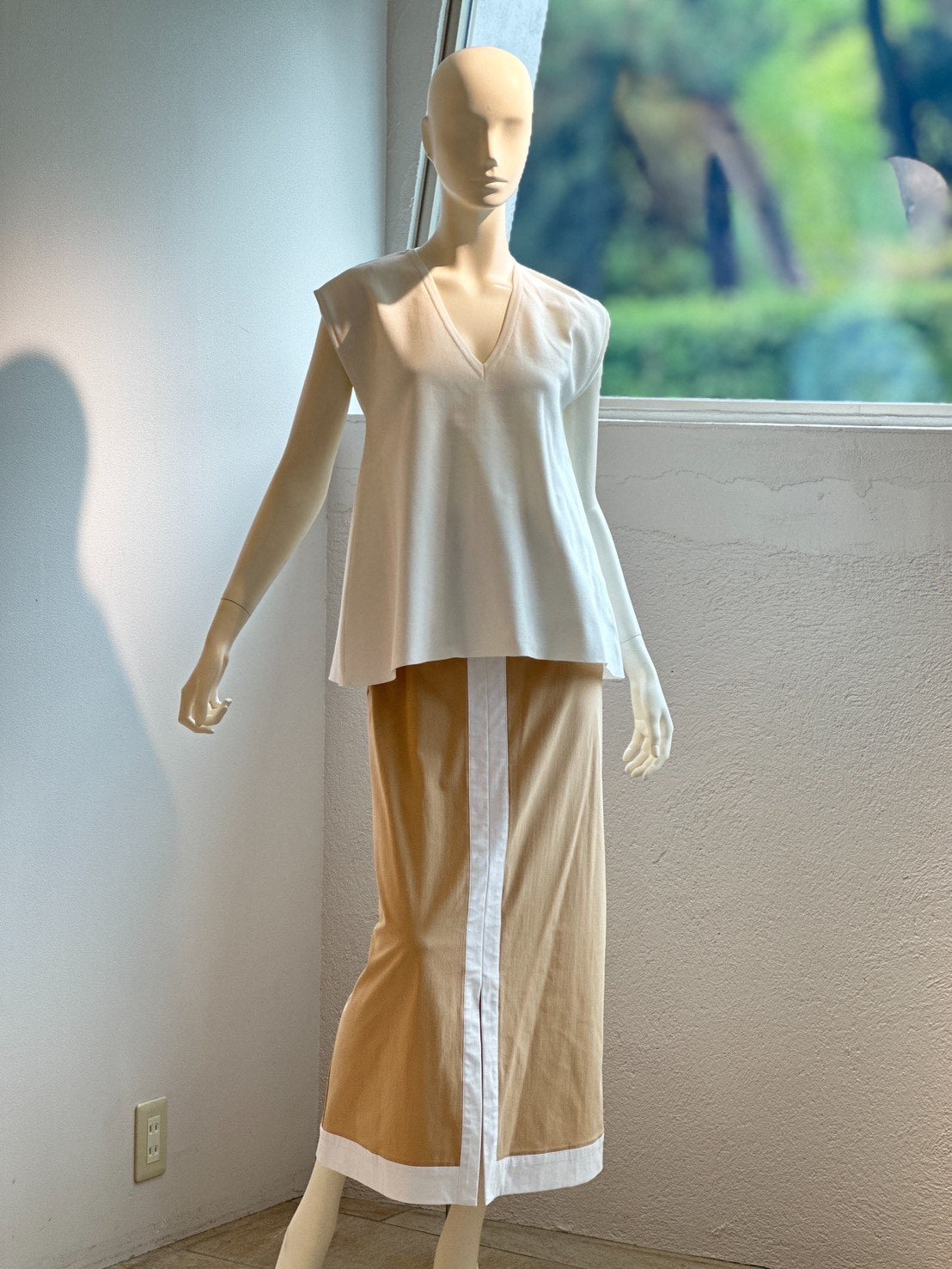 トリミング Aラインスカート(BEIGE×WHITE)
