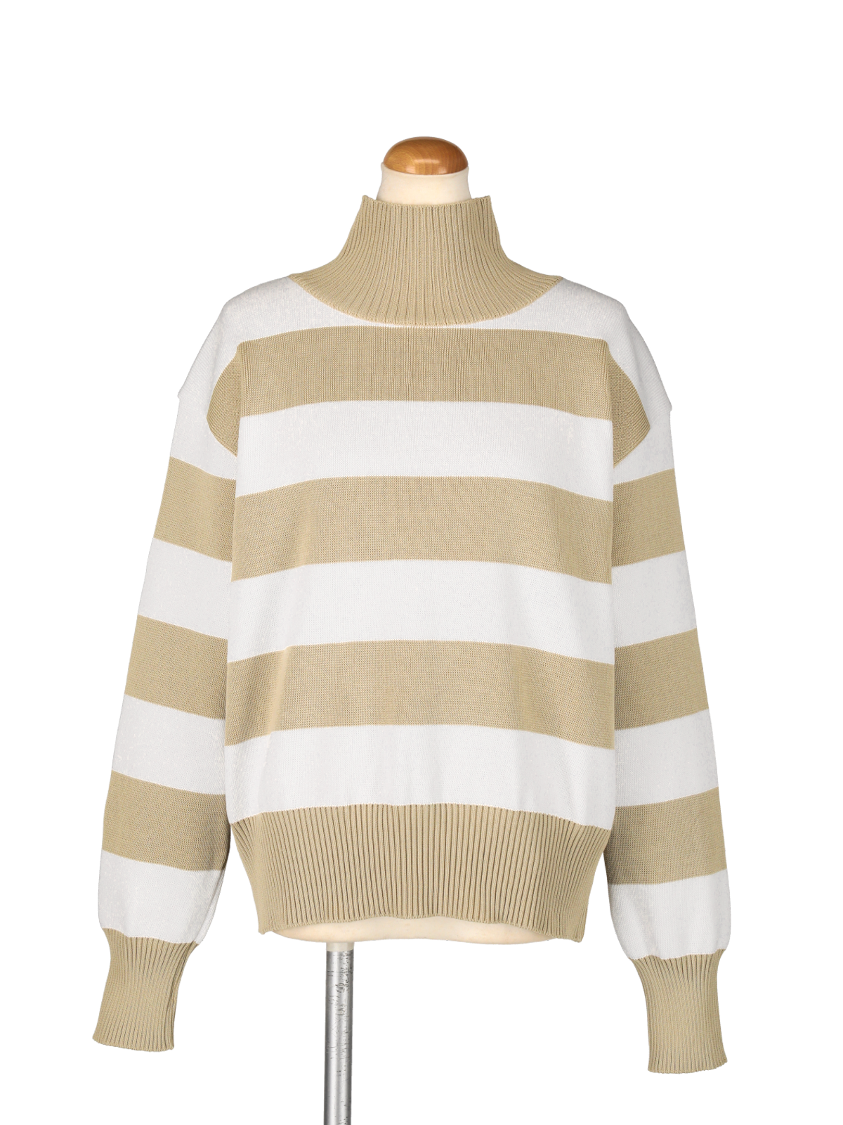 ハイネックザックリニット(ベージュ×ホワイト)