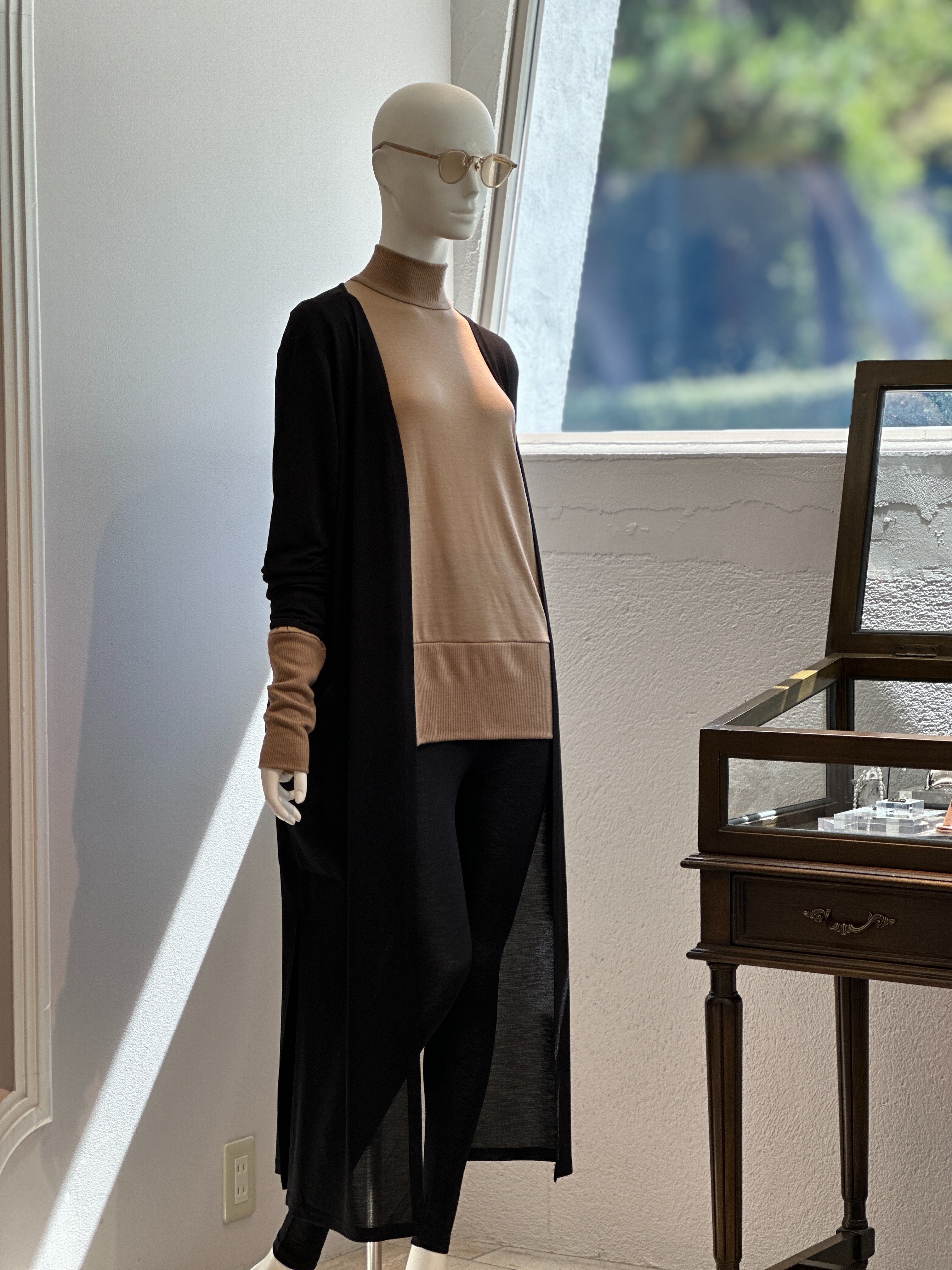 【コーデセット】ロングカーディガン×レギンスパンツ×ニットカットリヴハイネック