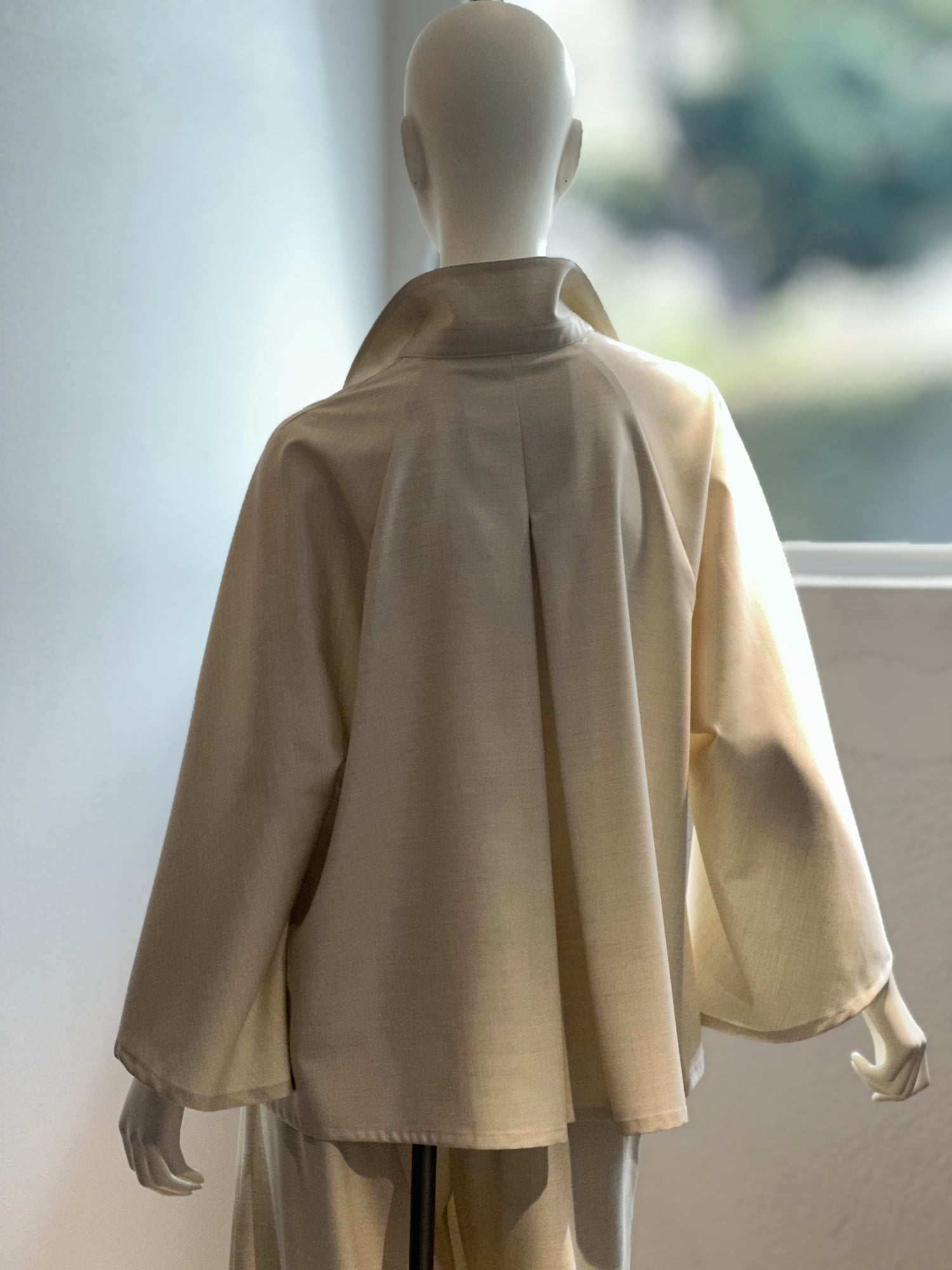 【コーデセット】スキッパーシャツ×ポリレーヨンワイドパンツ(クリーム)