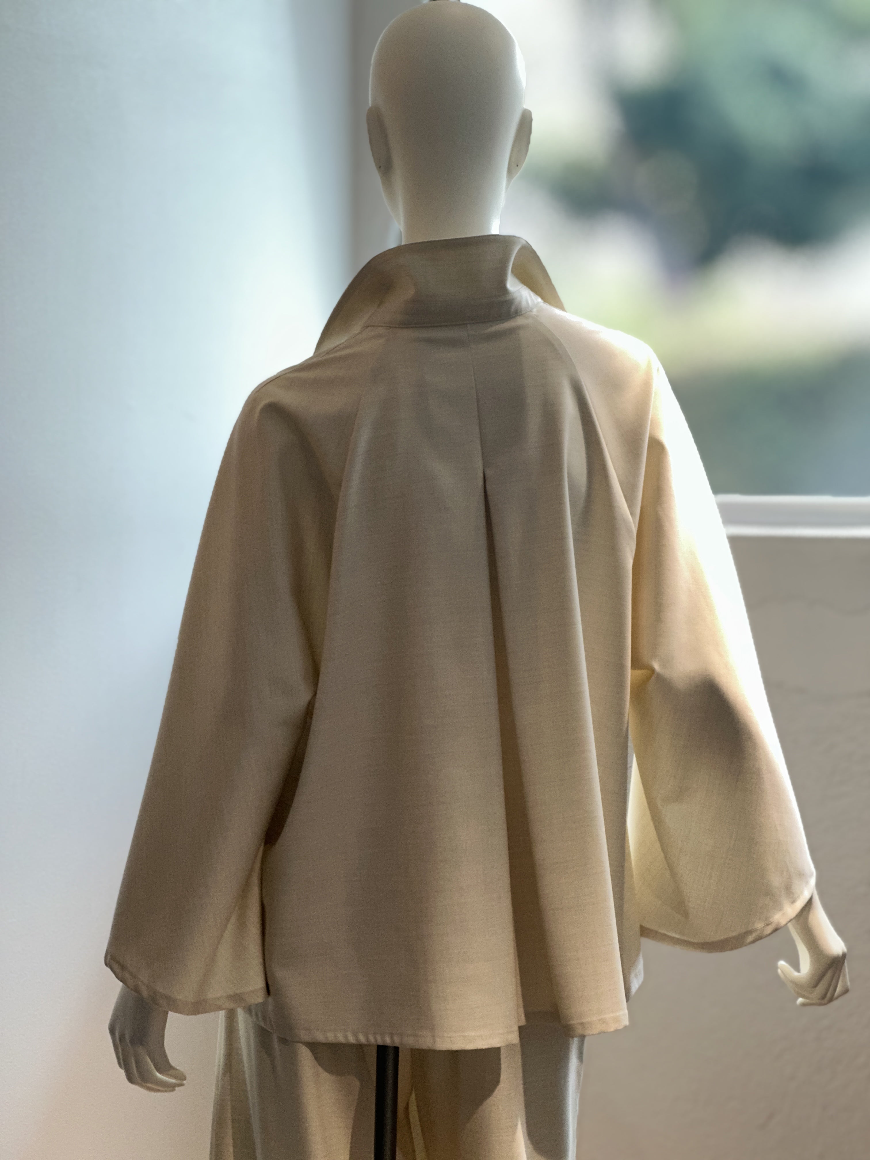 【コーデセット】スキッパーシャツ×ポリレーヨンワイドパンツ(クリーム)