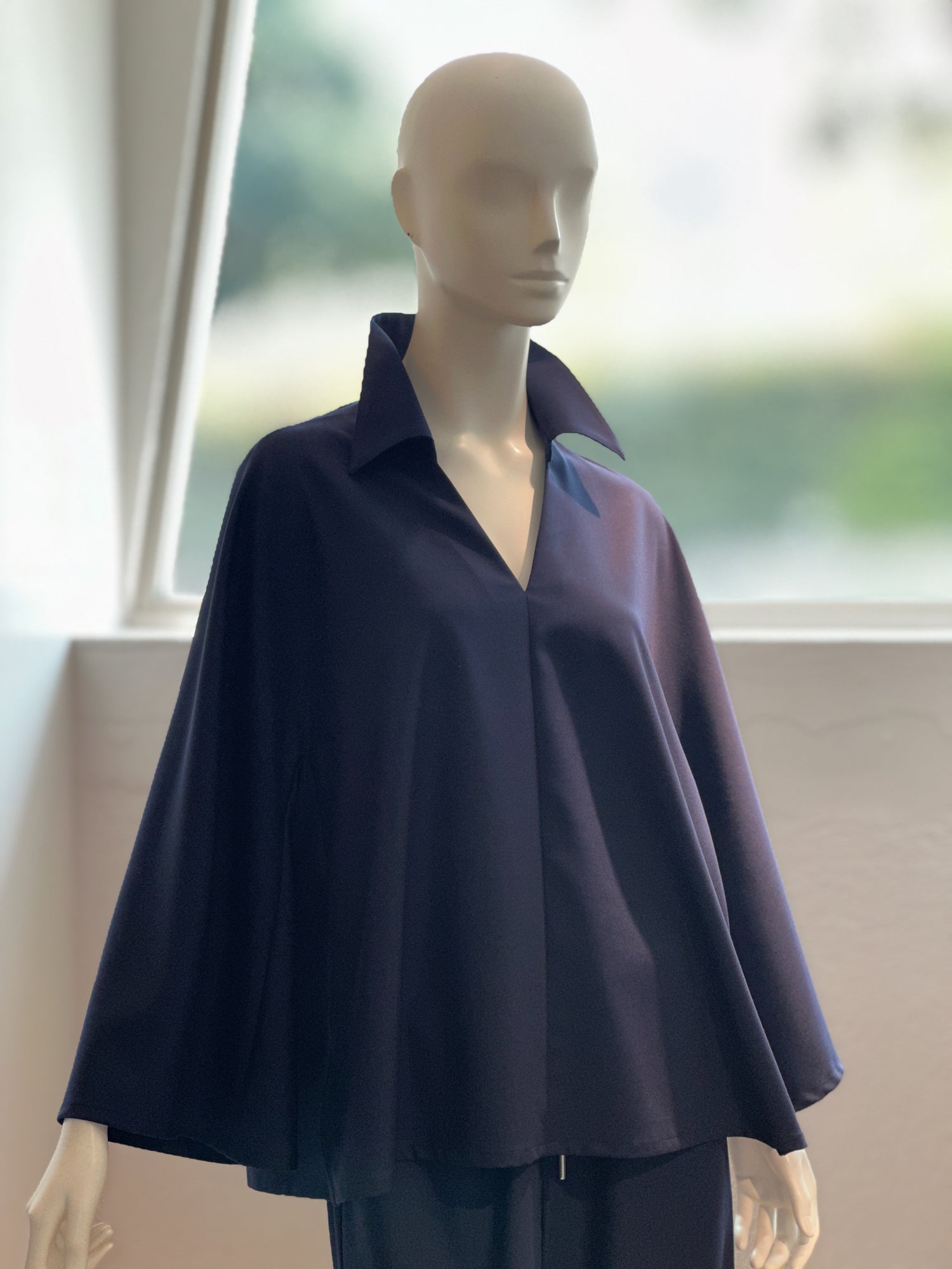 【コーデセット】スキッパーシャツ×ポリレーヨンワイドパンツ(ネイビー)