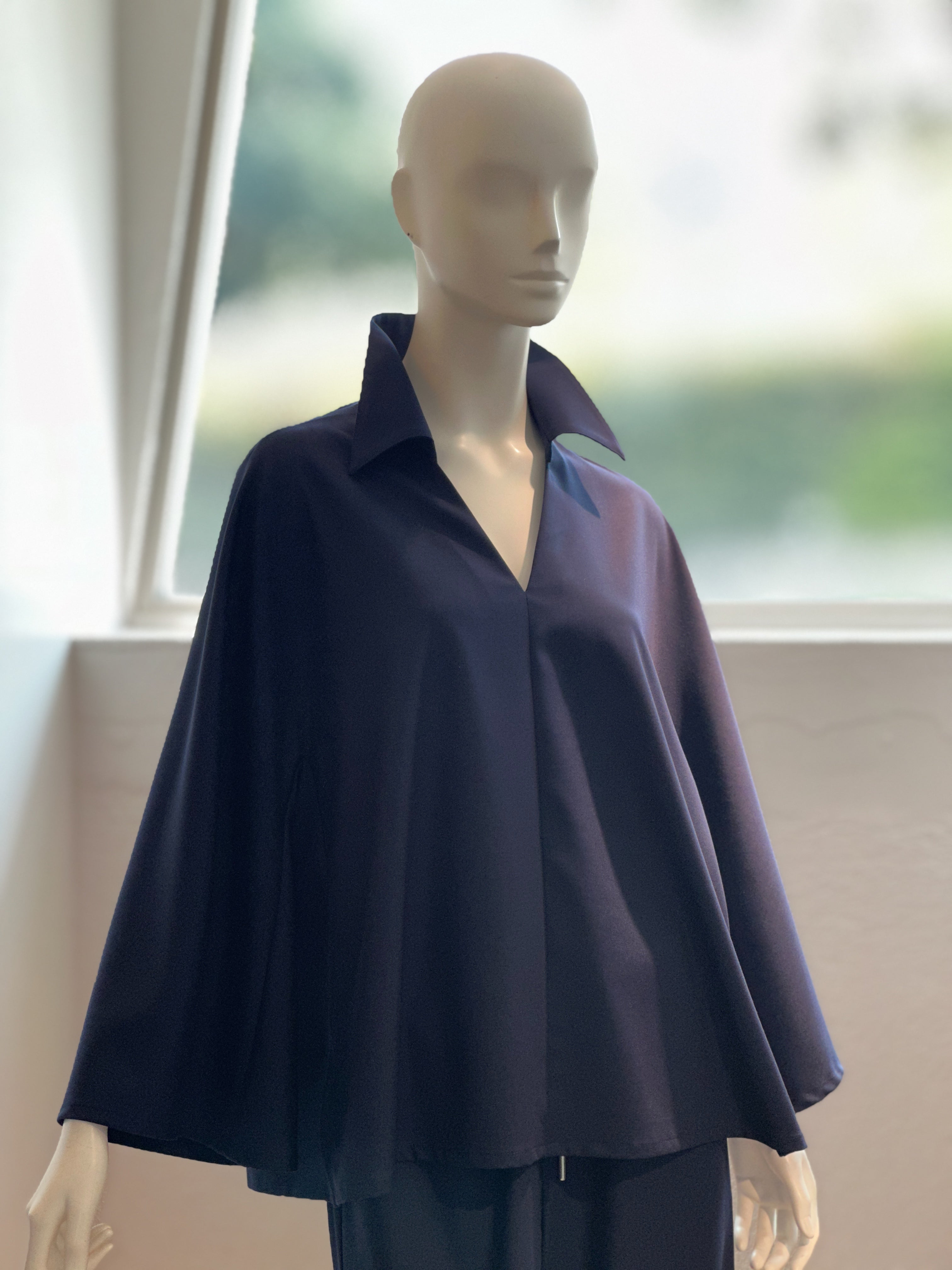 【コーデセット】スキッパーシャツ×ポリレーヨンワイドパンツ(ネイビー)