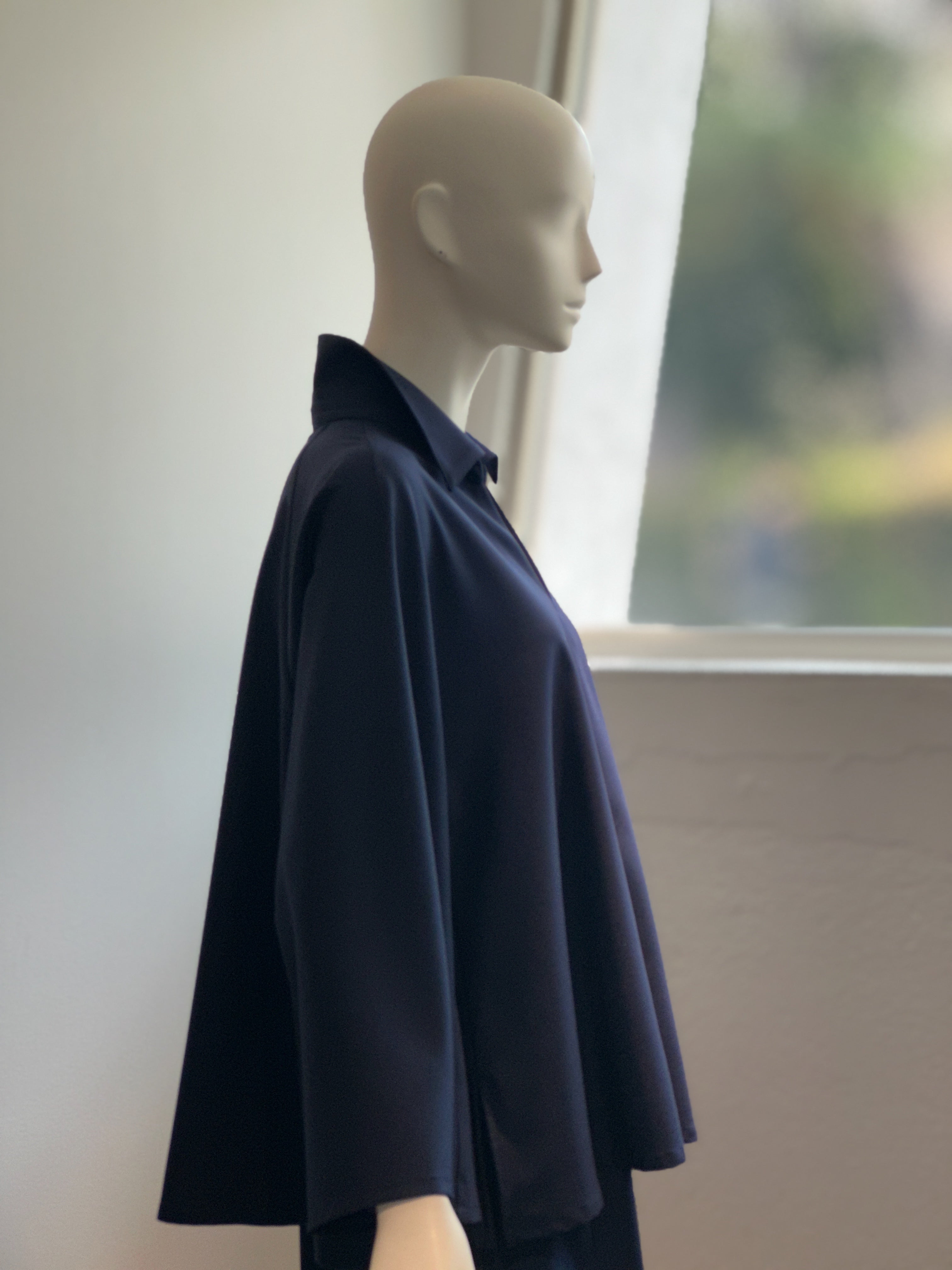 【コーデセット】スキッパーシャツ×ポリレーヨンワイドパンツ(ネイビー)