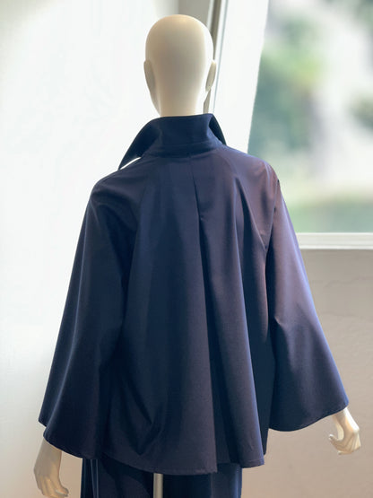 【コーデセット】スキッパーシャツ×ポリレーヨンワイドパンツ(ネイビー)