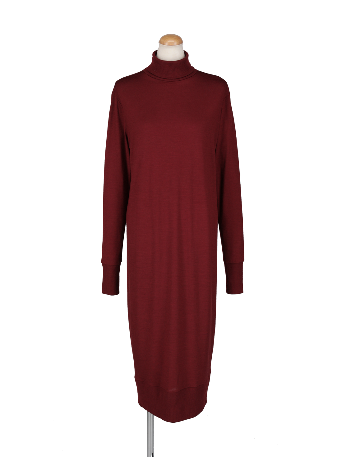 ニットカットタートルロングワンピース（ボルドー）