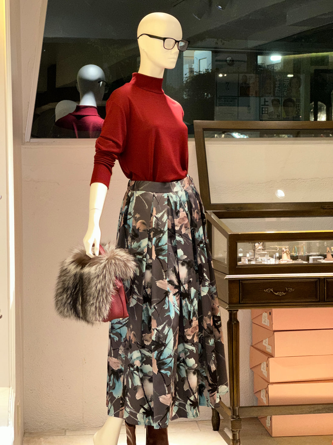 【コーデセット】ニットカットリブハイネック×ボックスフレアスカート