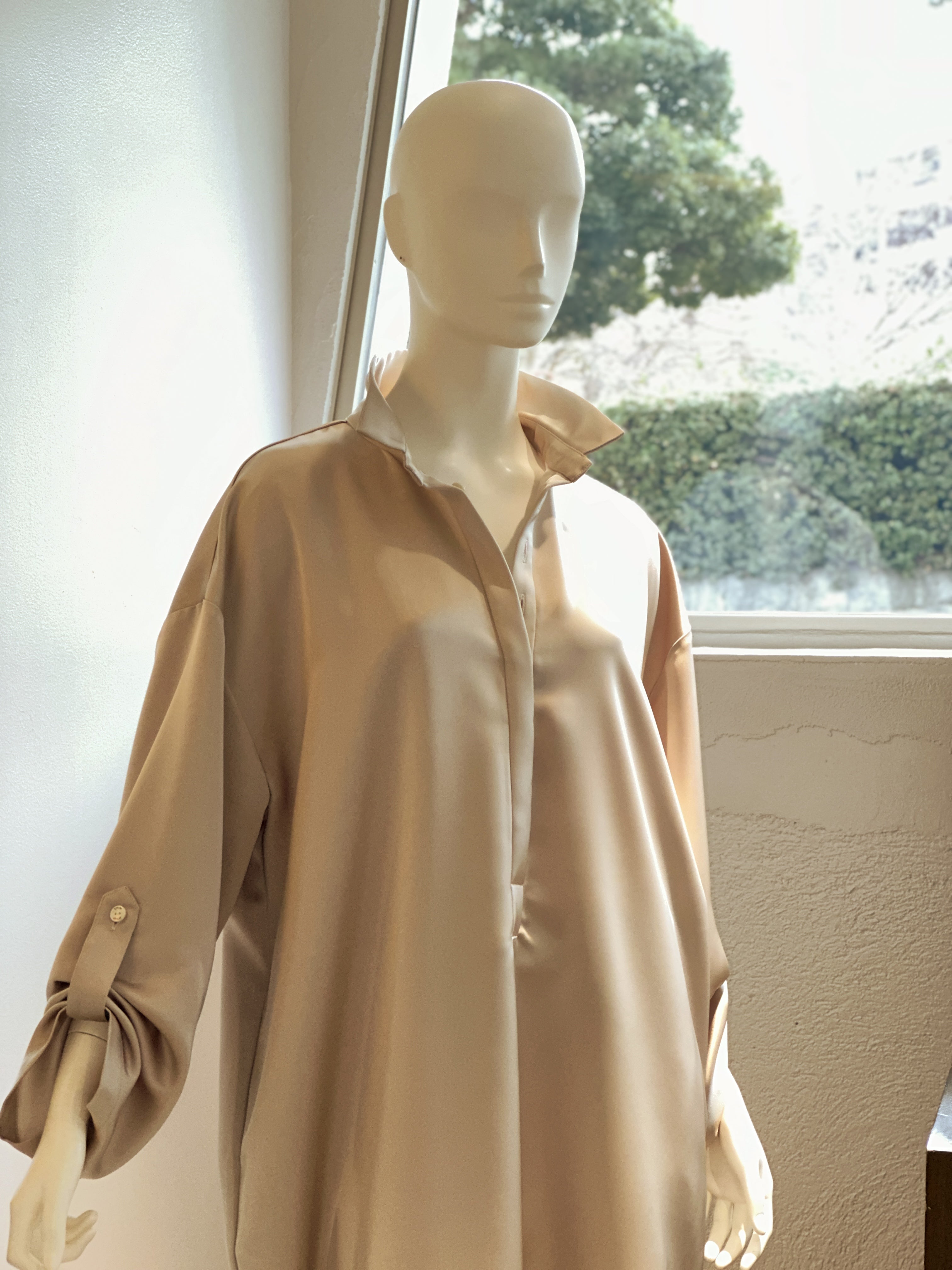 qung QUNG 3ピース ペタル サテン シャツドレス ブラック ワンピース