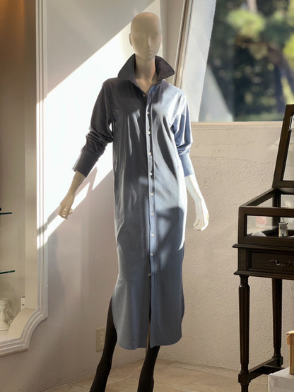 フェイクスエードシャツワンピース(ブルー)