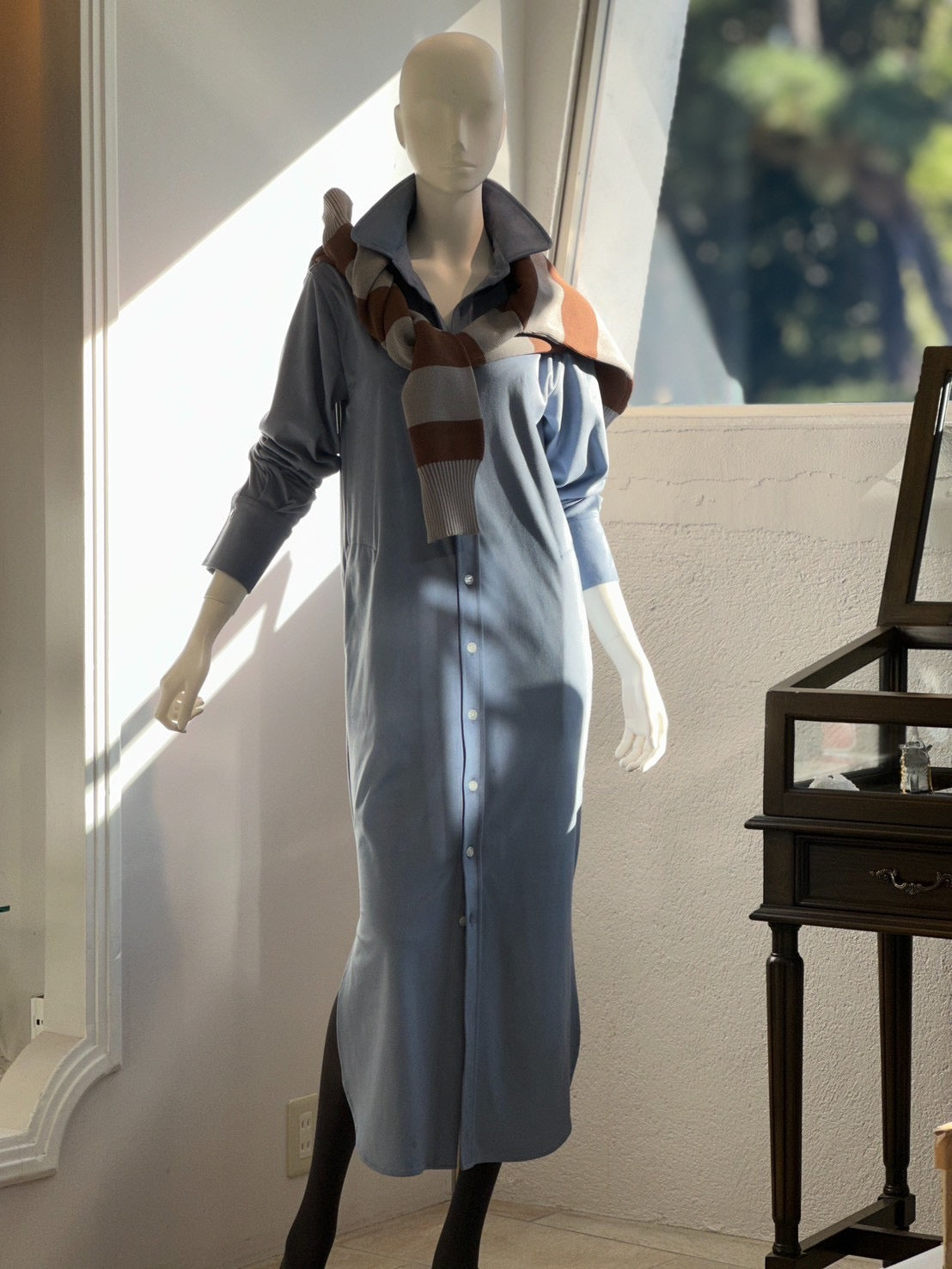 フェイクスエードシャツワンピース(ブルー)