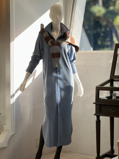 フェイクスエードシャツワンピース(ブルー)