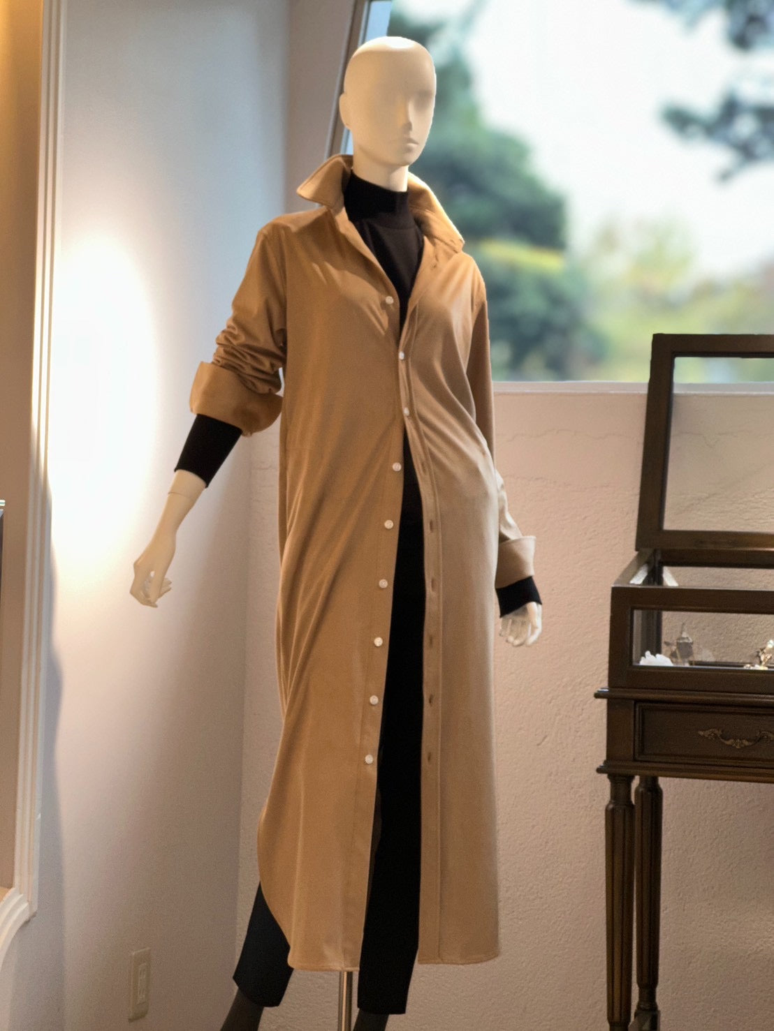 フェイクスエードシャツワンピース(ベージュ)