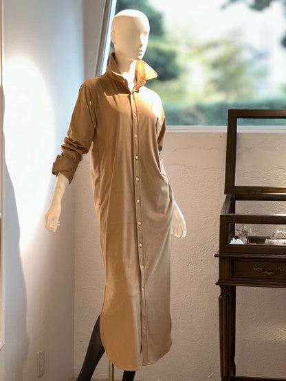 フェイクスエードシャツワンピース(ベージュ)