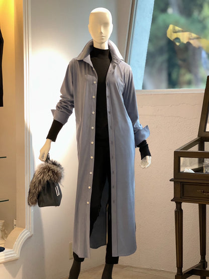 フェイクスエードシャツワンピース(ブルー)