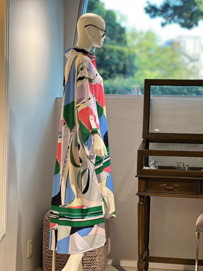 柄シャツワンピース（グリーン）