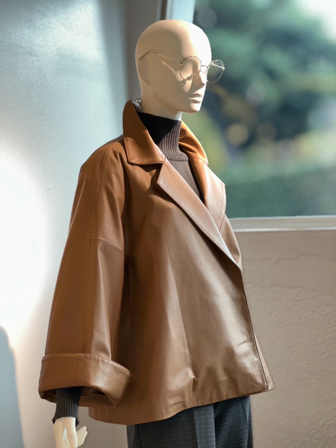 レザーショートトレンチコート（キャメル）