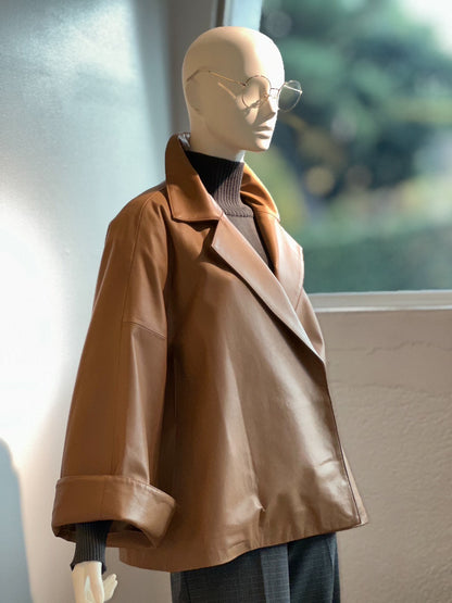 レザーショートトレンチコート（キャメル）
